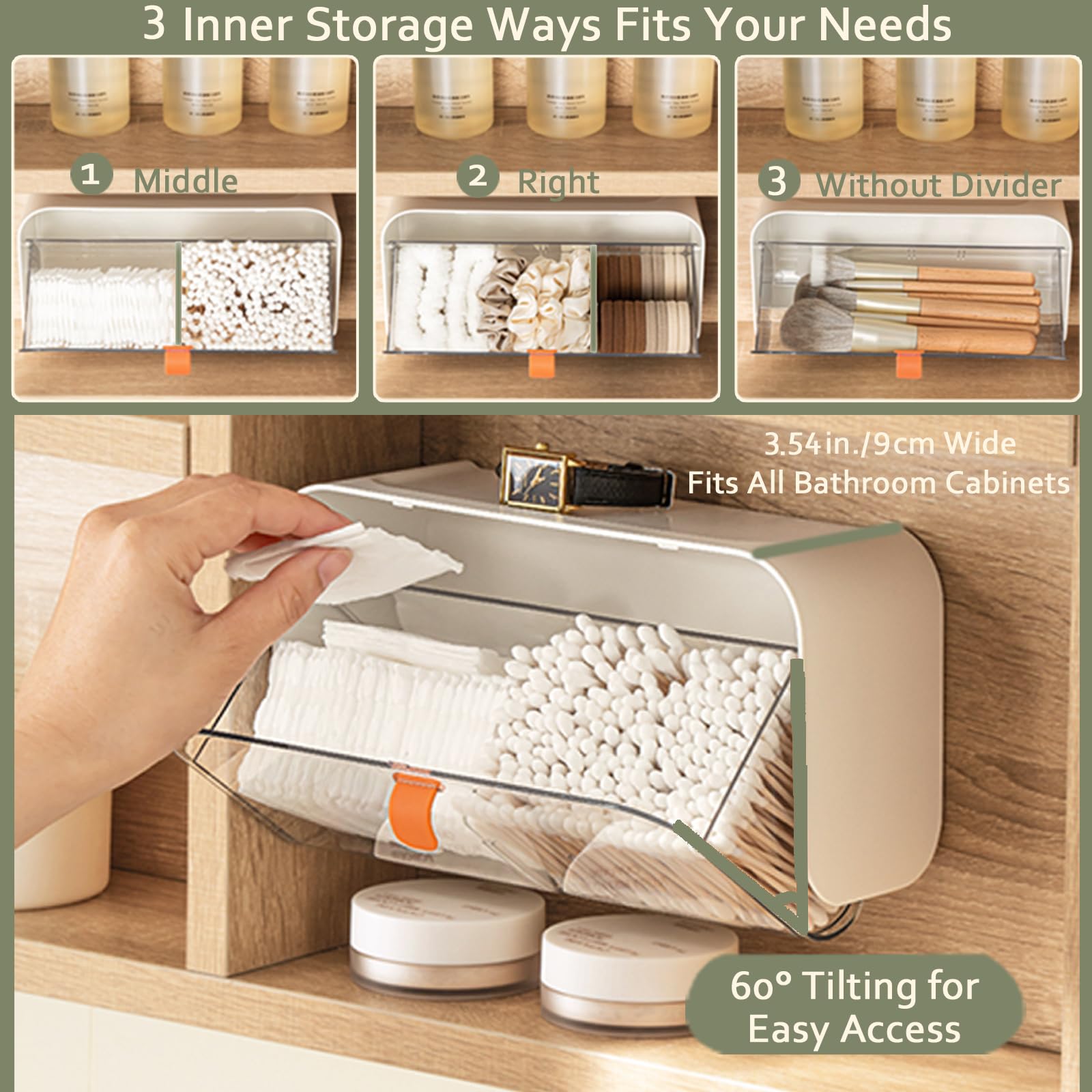 SUNFICON Wall Mounted Cotton Pads Holder Organizer Cotton Swab Balls Holder Q-tip Dispenser Qtip Storage Canister Cosmetic Pads