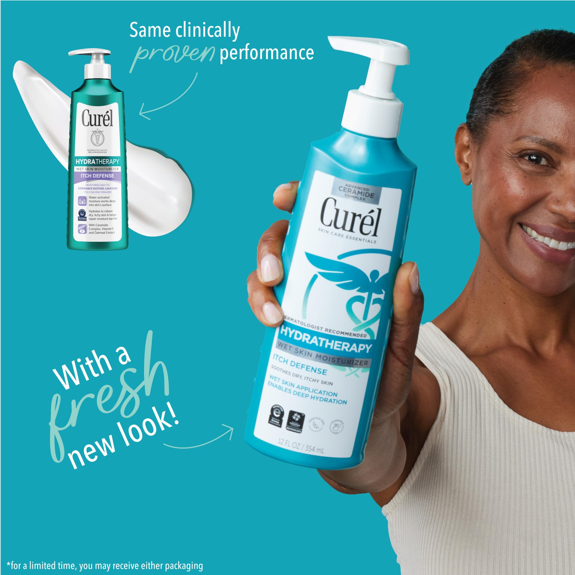 Curel Hydra Therapy Itch Defense Moisturizer, 12 Fl Oz, Advanced Ceramide Complex & Vitamin E, White