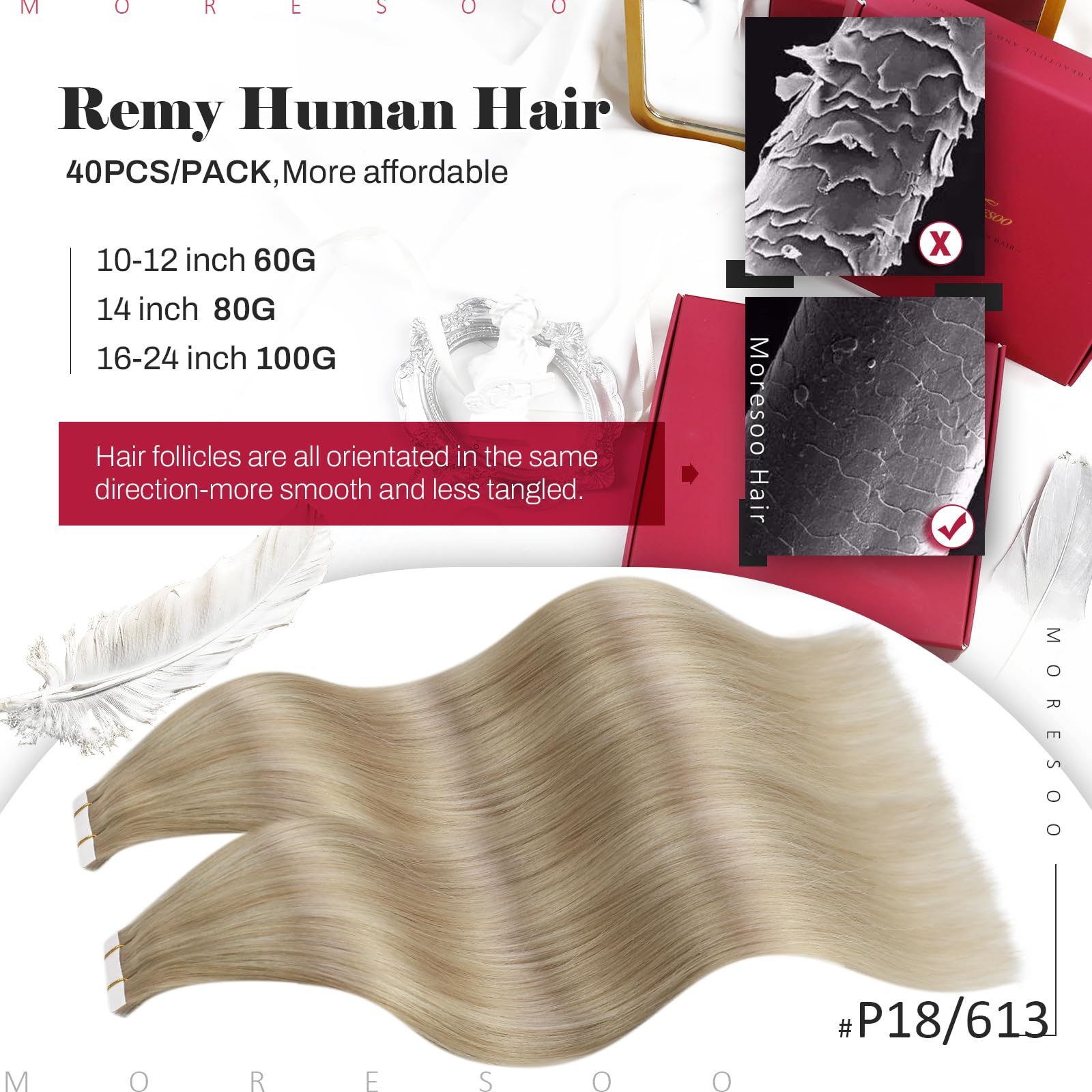 Moresoo Tape In Hair Extensions Human Hair Blonde Tape In Extensions For Women 40 Pieces Hair Extensions Real Human Hair Tape In