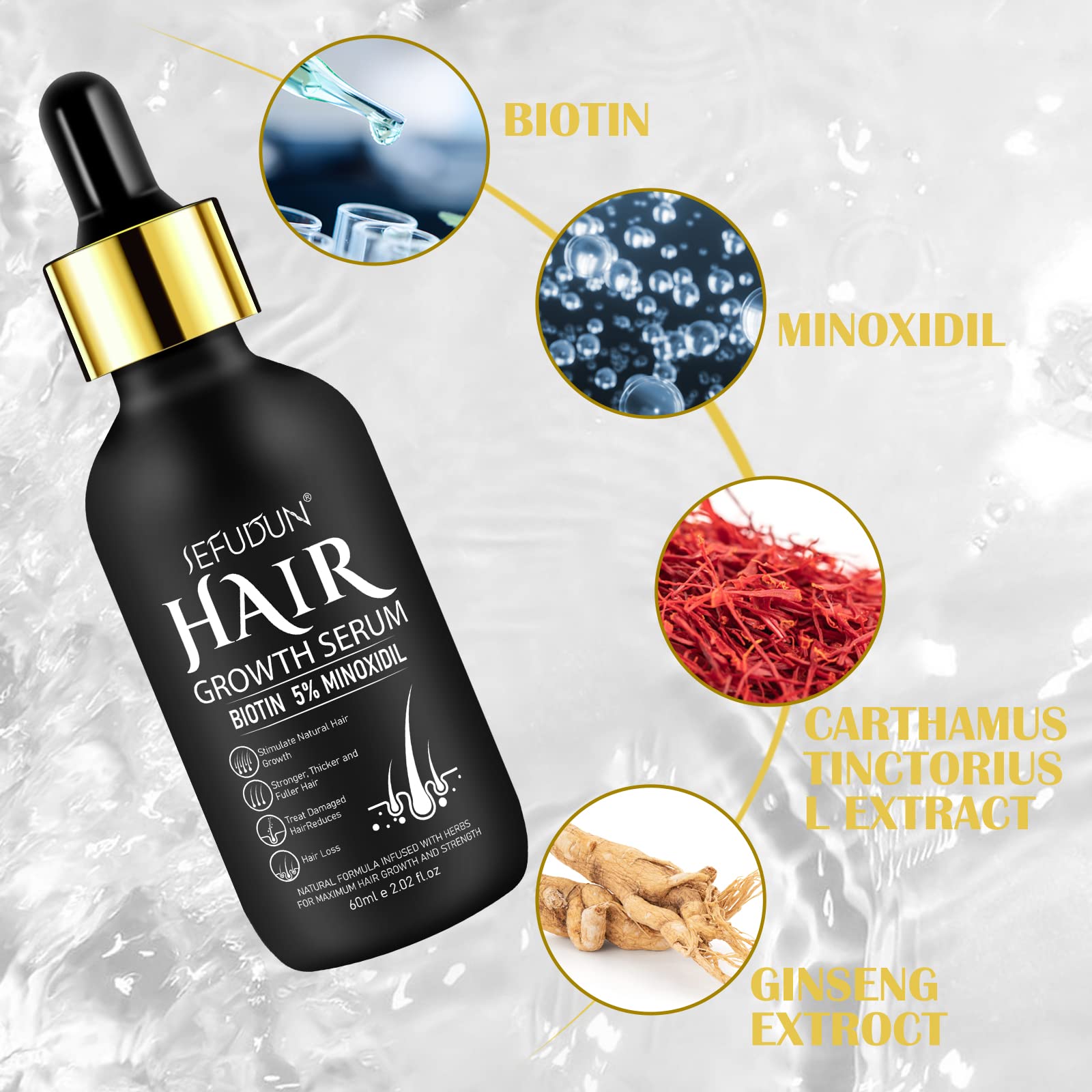 2 Pack 5% Minoxidil Hair Growth Serum,Minoxidil For Men and Women Hair,2.02 oz Biotin Hair Regrowth Serum Treatment For Getting