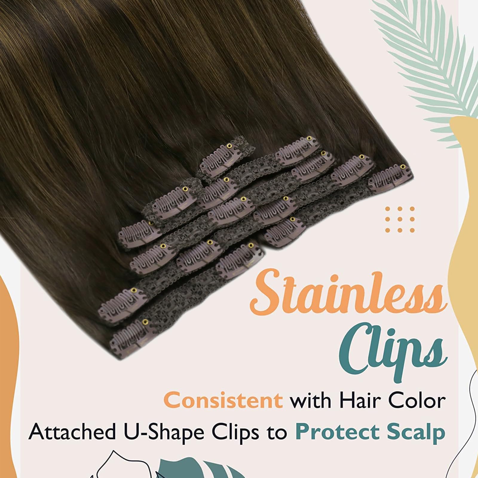 Sunny 150G Clip In Hair Extensions Real Human Hair Brown Human Hair Clip In Extensions Dark Brown Balayage Medium Brown Clip In