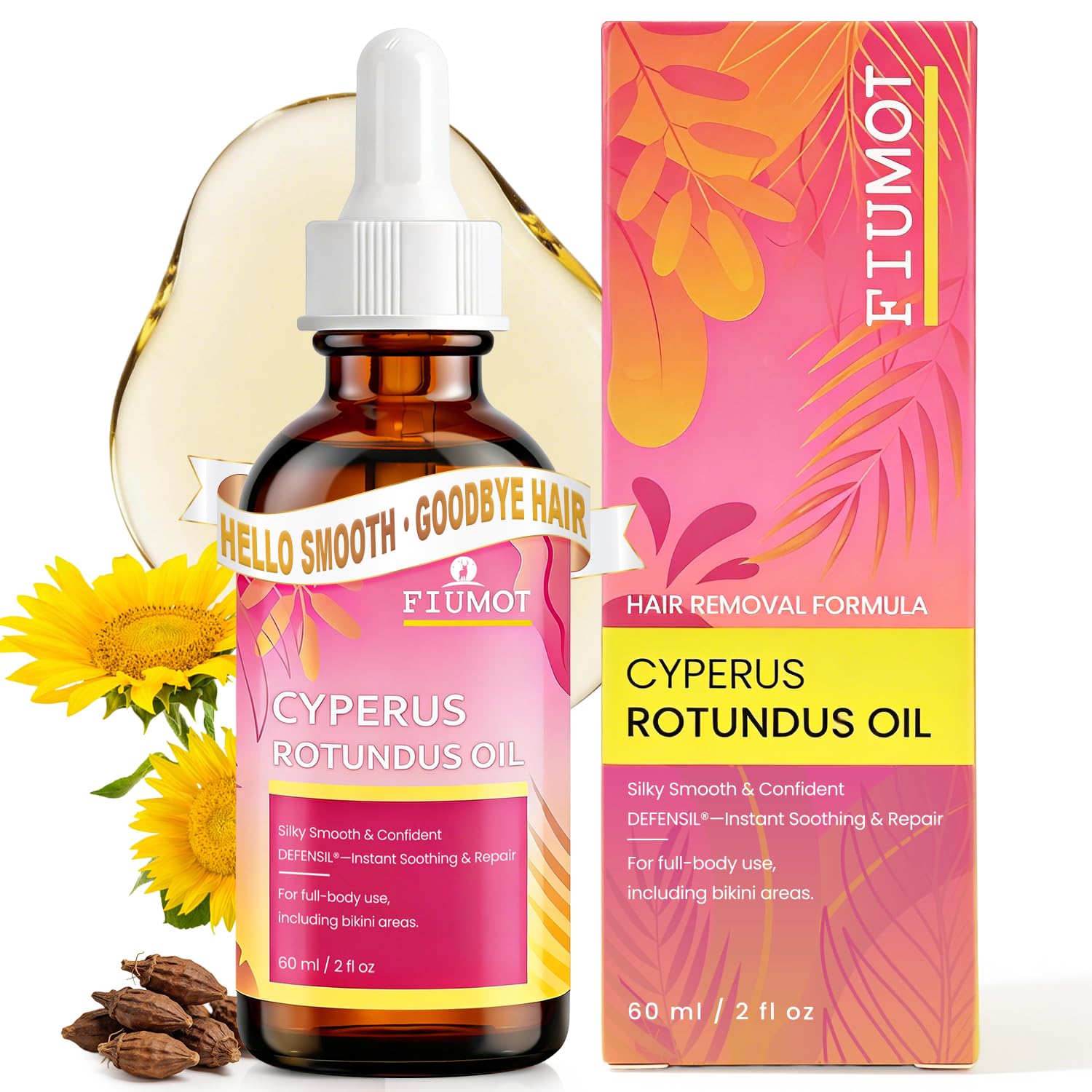 Cyperus Rotundus Oil Botanical Hair Removal Care for Face & Body 2 fl oz