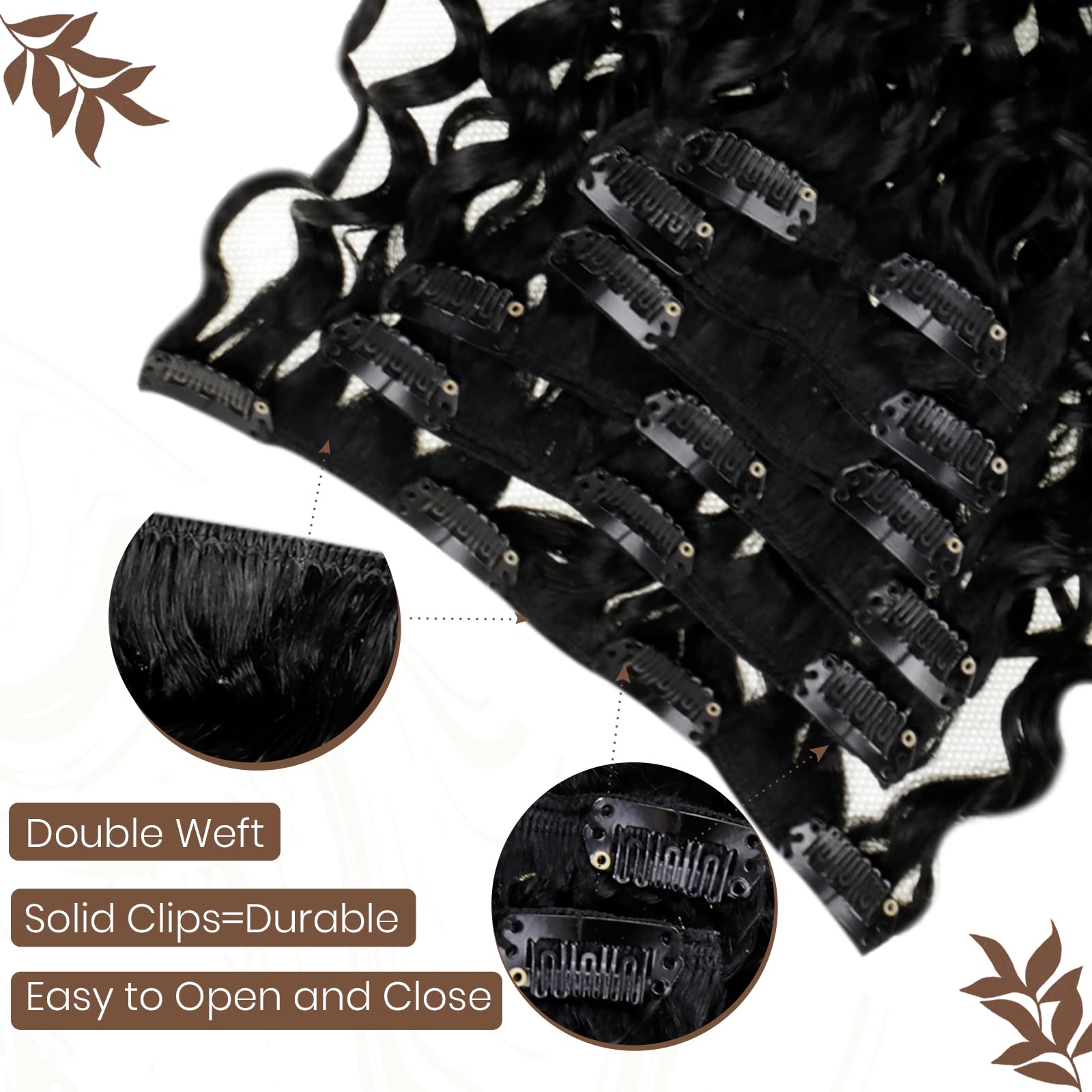 Hetto Curly Clip in Human Hair Extensions #1 Jet Black Curly Clip in Extensions Human Hair Natural Wavy Clip in Hair Extensions