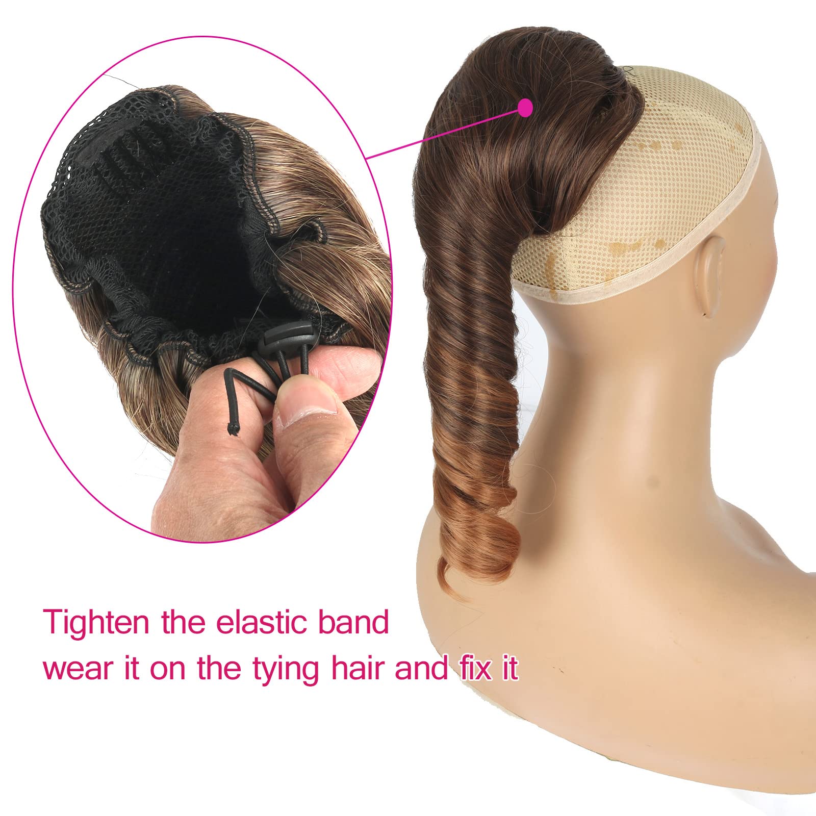 Oseti Short Curly Hair Extensions Spiral Curl Drawstring Ponytail For Black Women 14Inch Ombre Brown Blonde Ponytail Extension R
