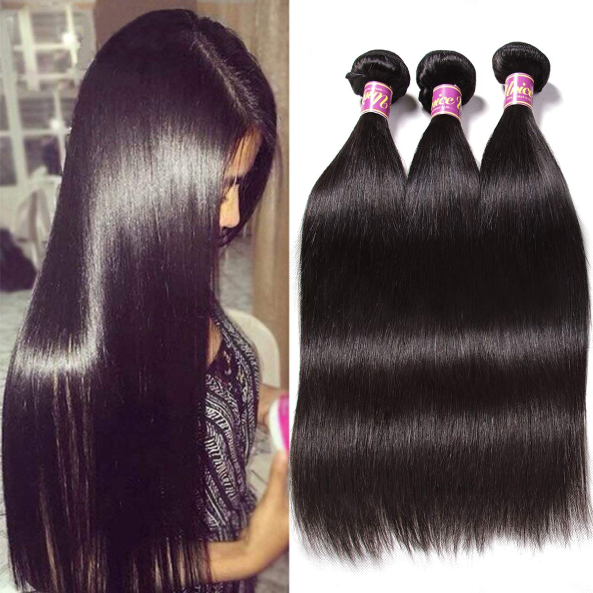 UNICE Hair 10A Malaysian Straight Human Hair 4 Bundles Unprocessed Virgin Human Hair Weave Extensions (18 18 18 18 inch)