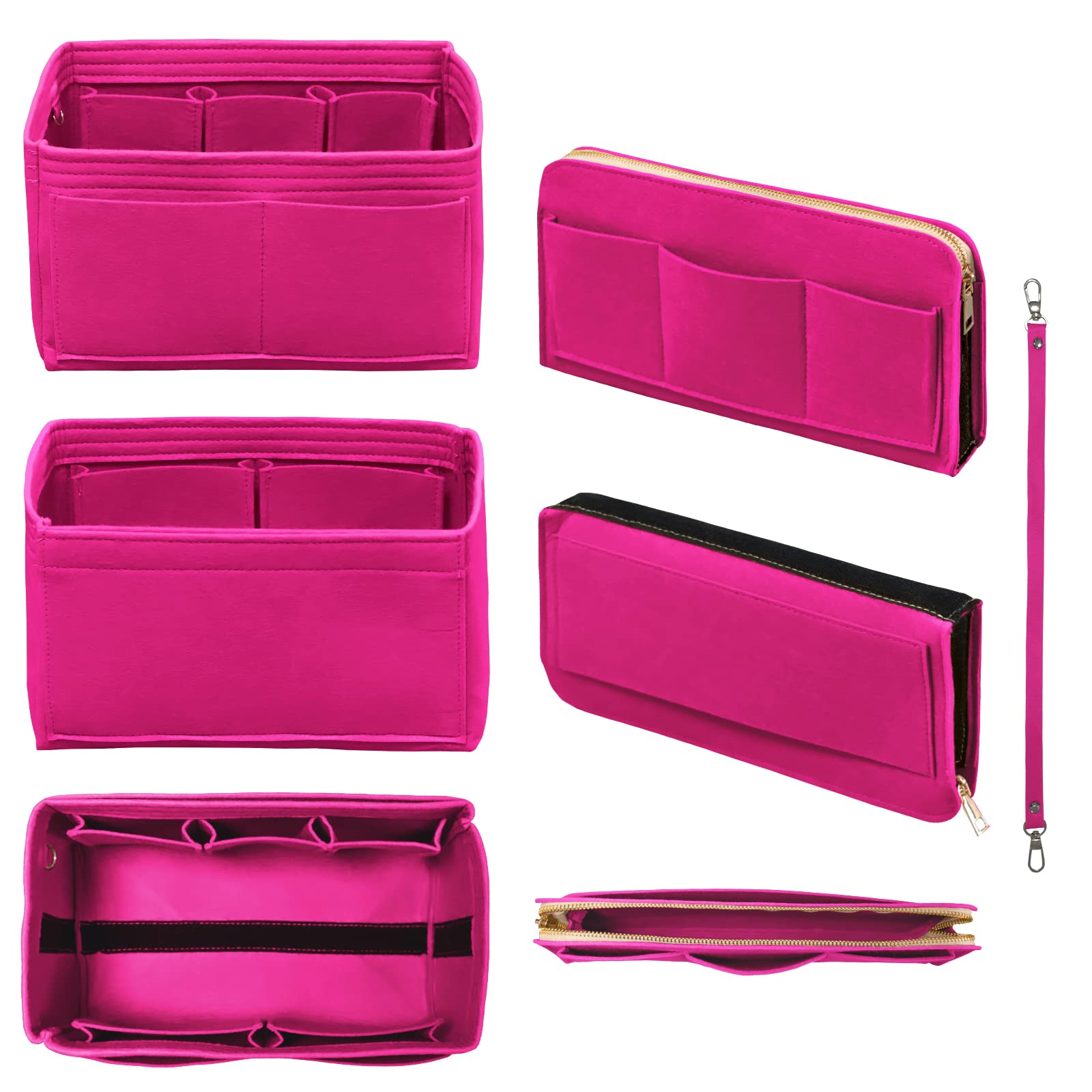 DailyPlus Handbag Organizer with Zipper Felt Handbag Organizer Handbag in Bag with Keychain for Tote Handbag Pink Medium