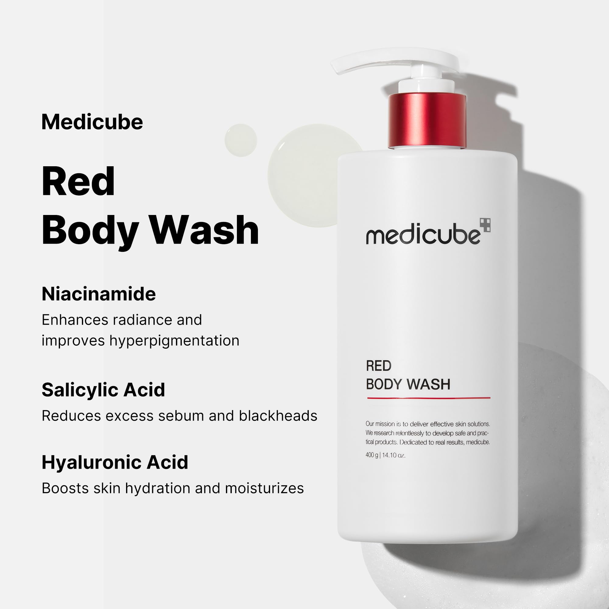 Medicube Red Acne Body Wash 14.52 Fl.Oz I Low Ph And Hydrating Cleanser With Salicylic Acid, Lactic Acid, Niacinamide And Hyalur