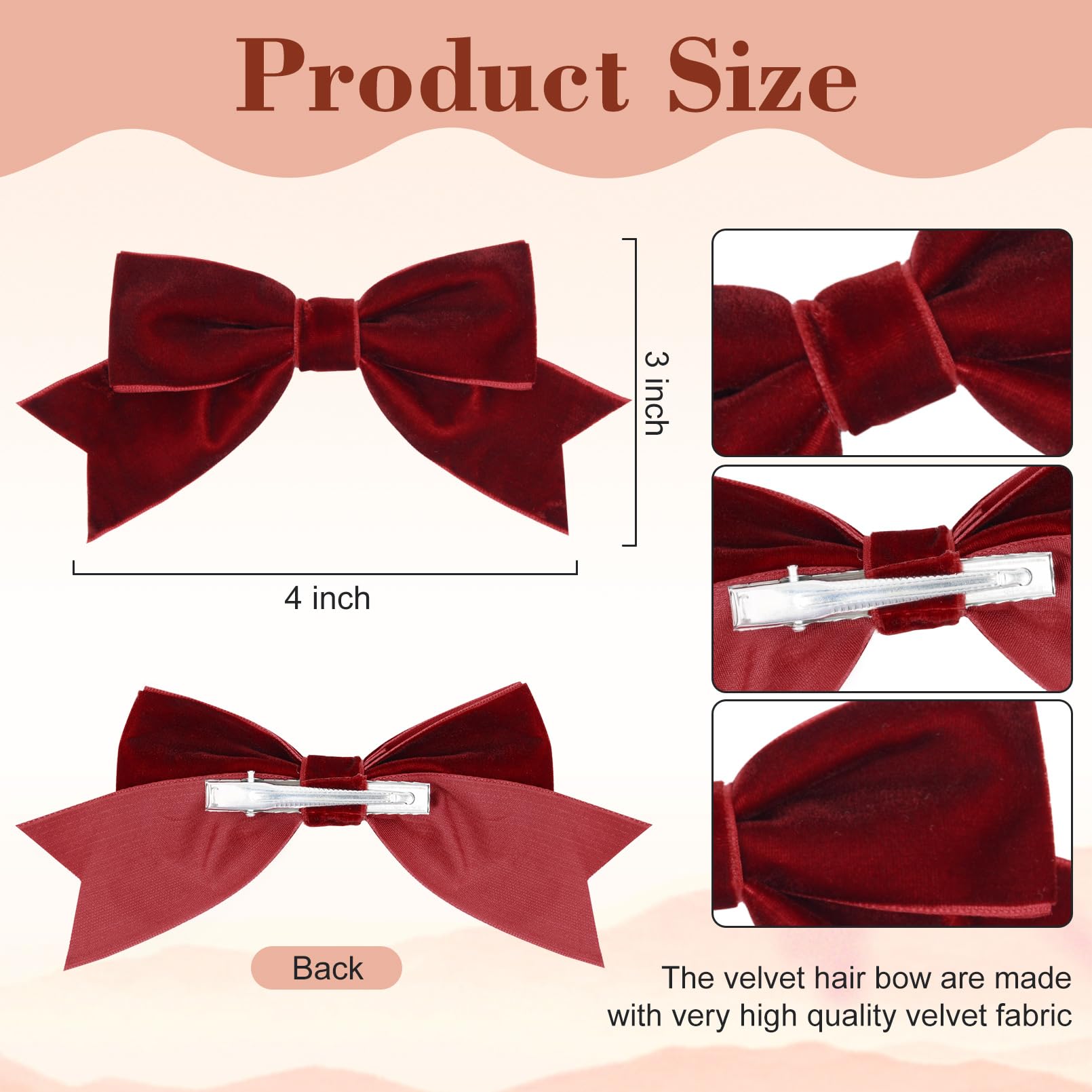 6Pcs Velvet Hair Bows Hair Ribbon Clips Big Fall Alligator Clips Hair Accessories For Women Girls Toddlers Kids Baby