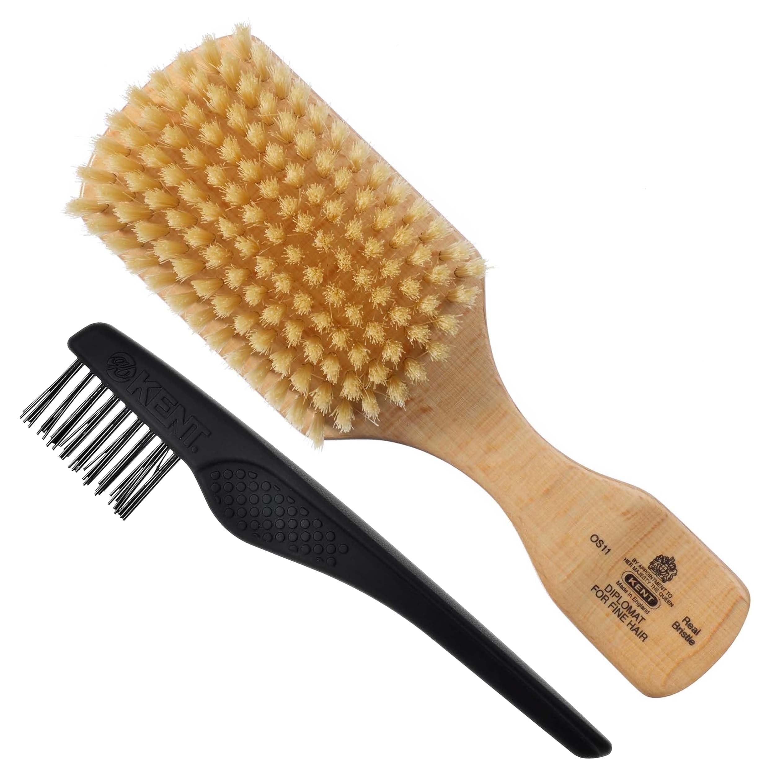Kent OS11 Satinwood Military Club Hair Brush & Beard Brush - Soft White Boar Bristles for Fine or Thinning Hair, Men's Grooming,