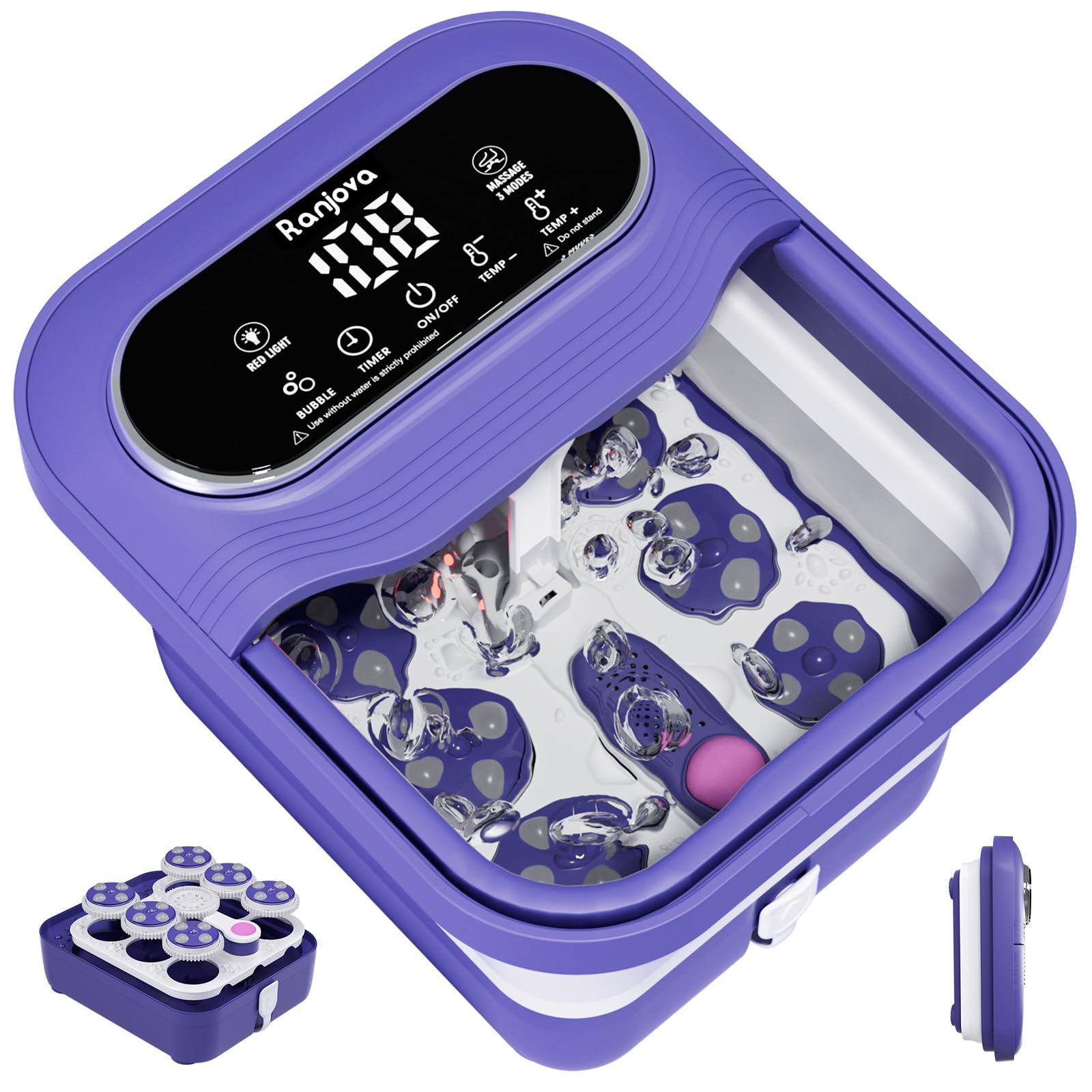 Ranjova Foot Spa Electric Rotary Massage, Collapsible Foot Bath With Heat, Bubble,Temp Control, And 24 Motorized Shiatsu Massage