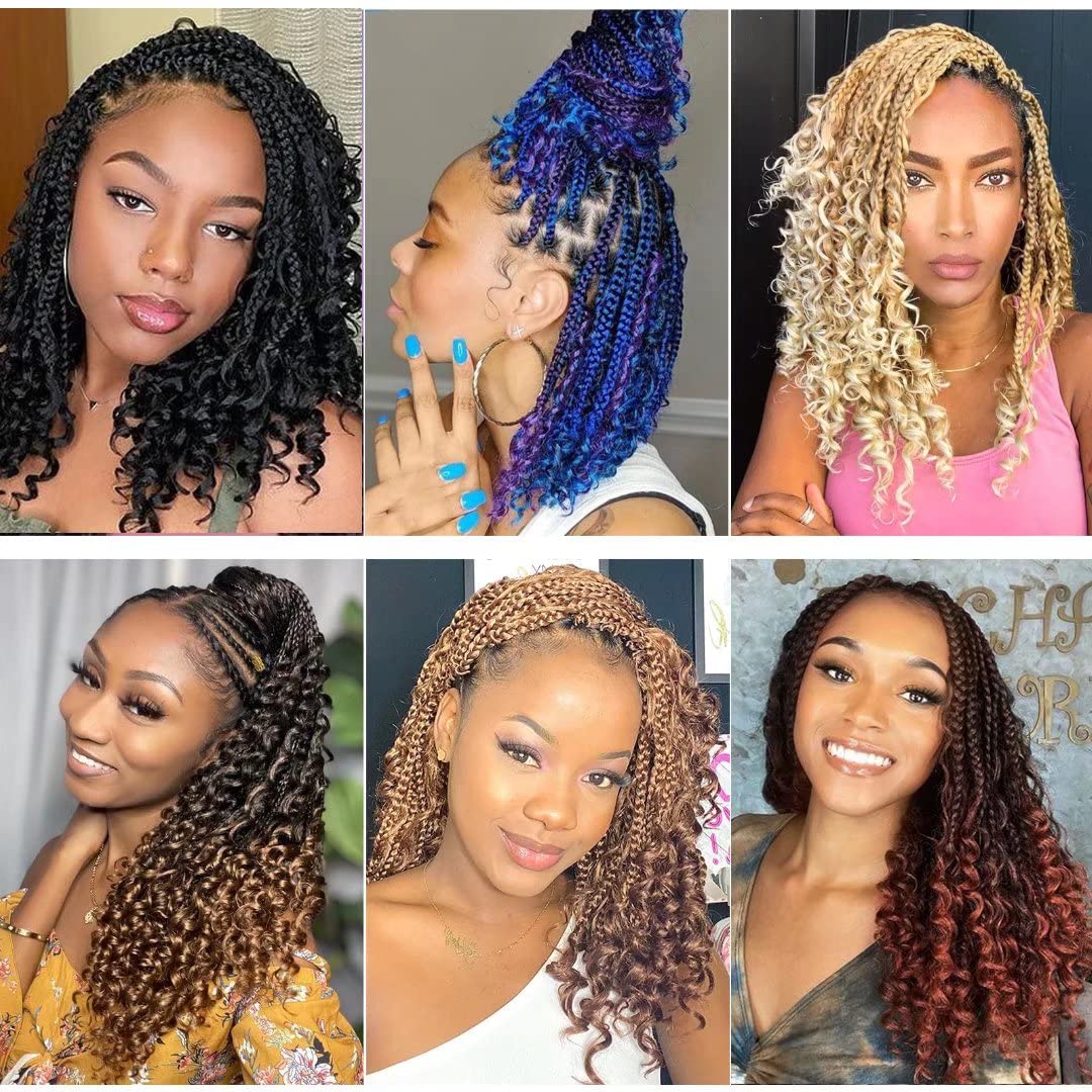 8 Packs Boho Box Braids Crochet Hair With Curly Ends 14 Inch Copper Red Box Braid Crochet Hair With Curly Ends Goddess Box Braid