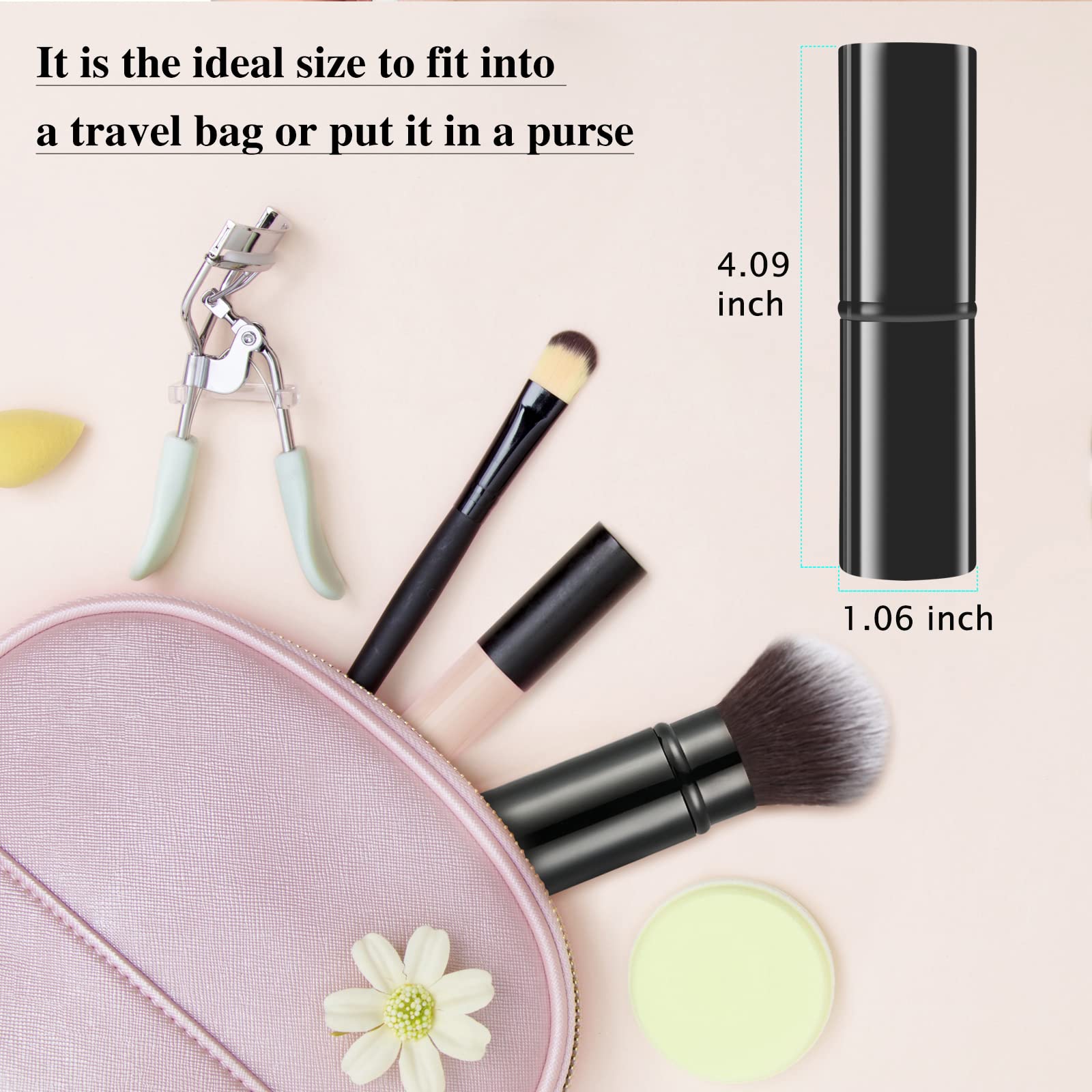 Falliny Retractable Makeup Brush, Travel Kabuki Face Blush Brush, Portable Powder Foundation Sunscreen Brush With Cover For Blus