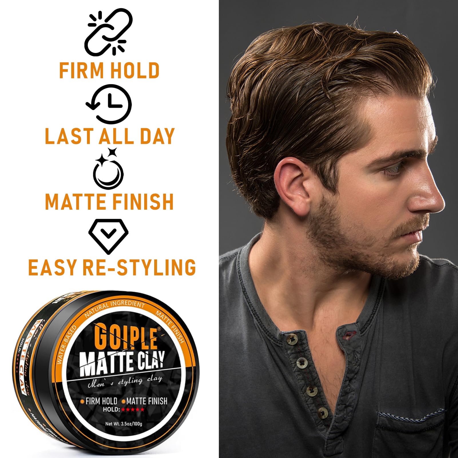 Matte Clay Firm Hold Hair Clay For Men Water Based & Hair Styling Powder For Natural Finish Volumizing & Texturizing Hair Powder