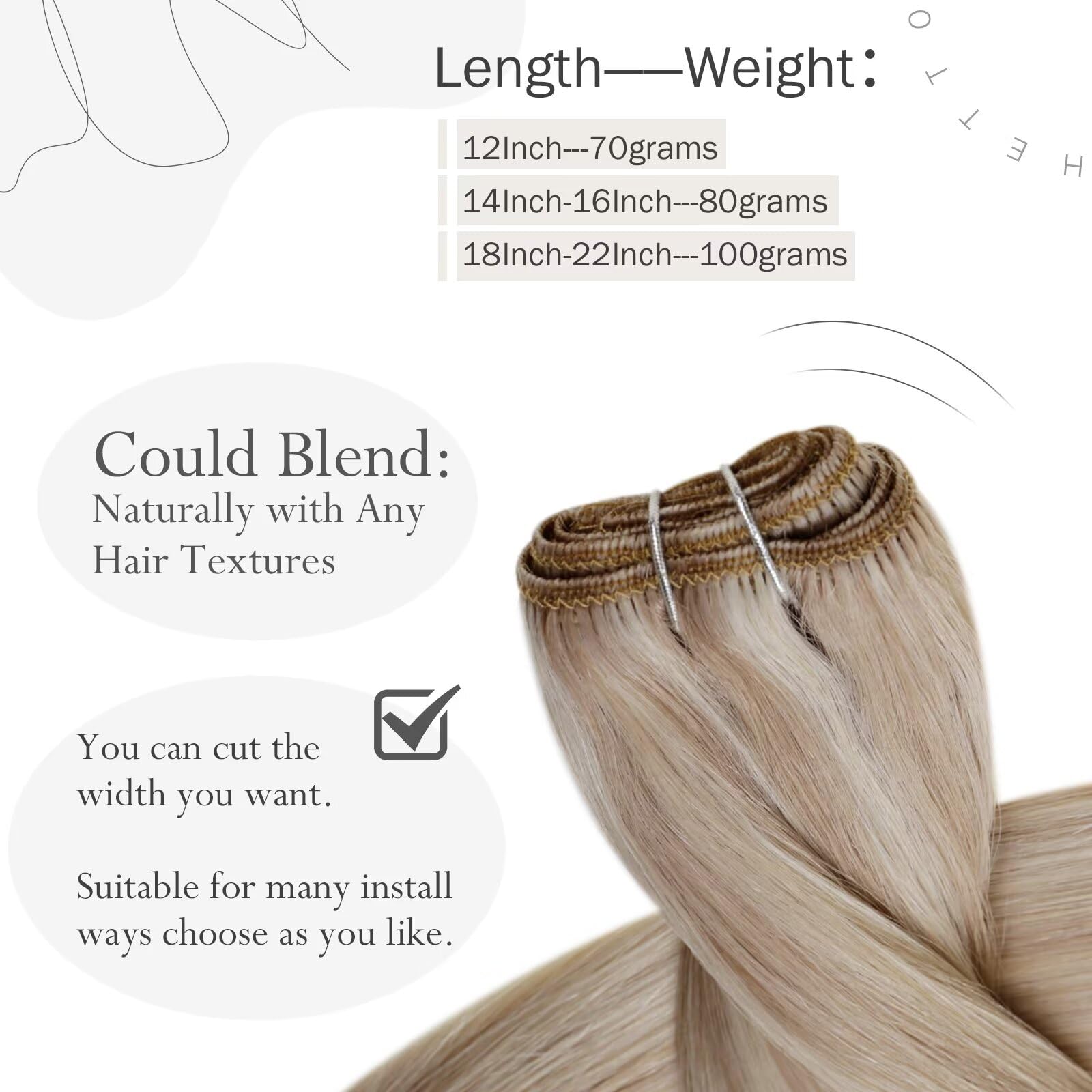 Hetto Blonde Sew In Hair Extensions Real Human Hair Weft Hair Extensions 16 Inch 80G Human Hair Weft Extensions #18/613 Ash Blon