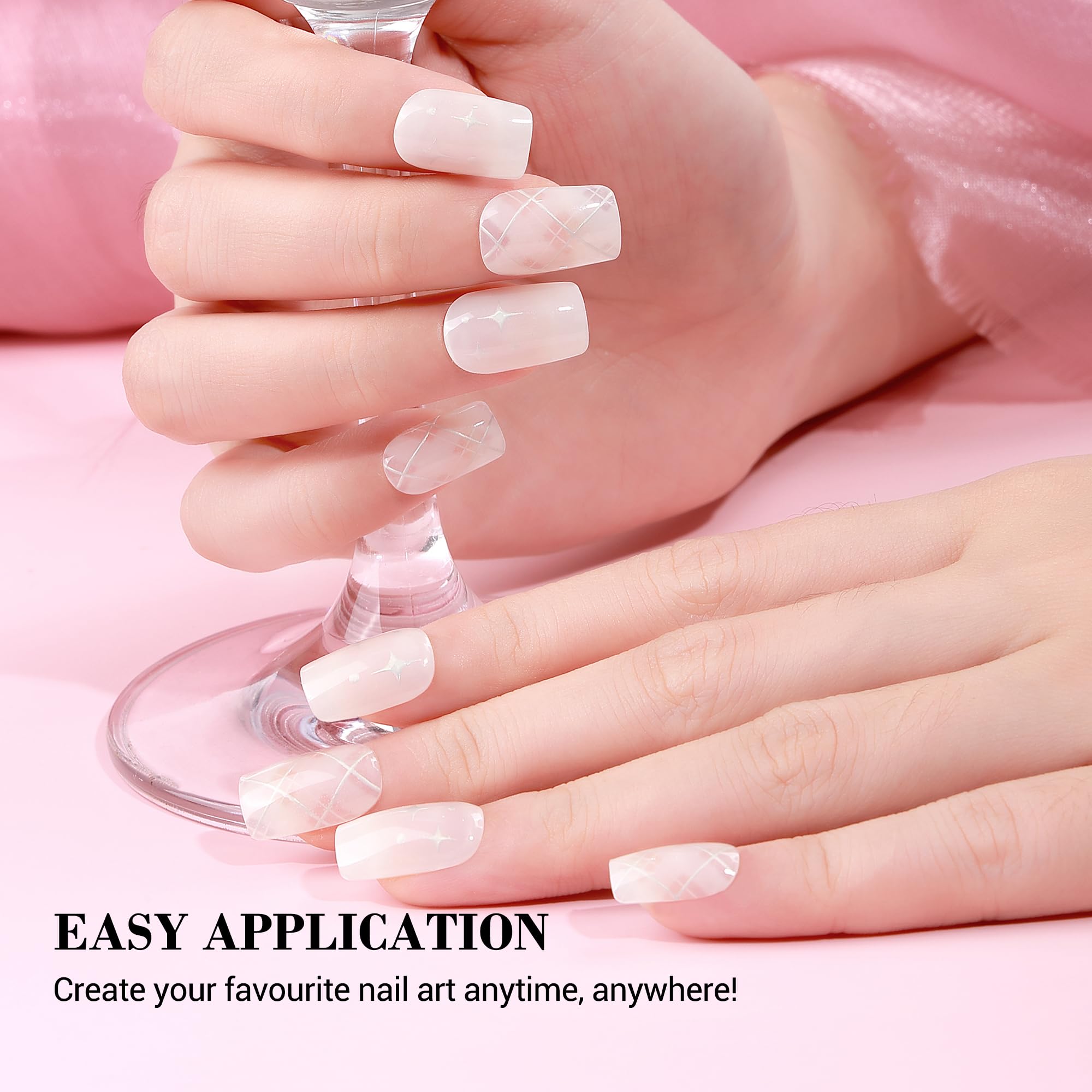 Melodysusie Semi Cured Gel Nail Strips (White Argyle Check)-20 Pcs Gel Nail Stickers, Stars Gel Nail Wraps - Uv Light Required,