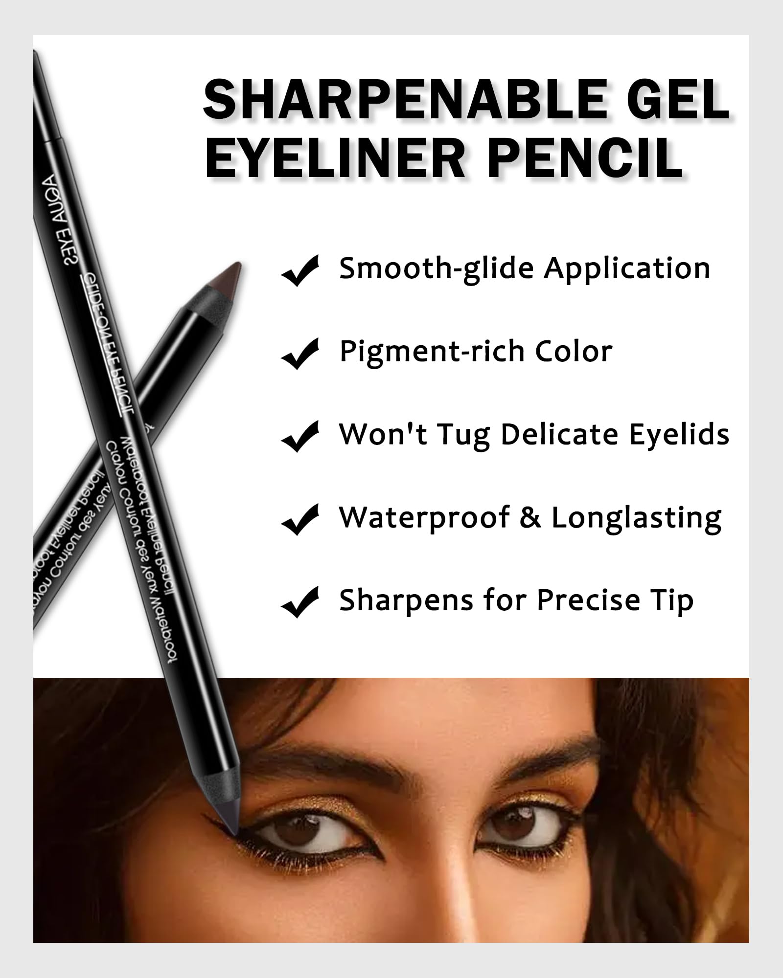 Gel Eyeliner Pencil-3Pcs Brown Gel Eye Liner Waterline Pencil, Longlasting Waterproof Smudge-Proof Water Line Pencil,Smooth Matt