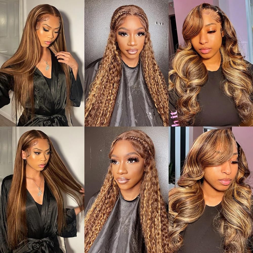Metamuclia Honey Blonde 13X4 Hd Lace Front Wig Human Hair Highlight Straight Lace Frontal Wigs Human Hair Pre Plucked 20 Inch 18