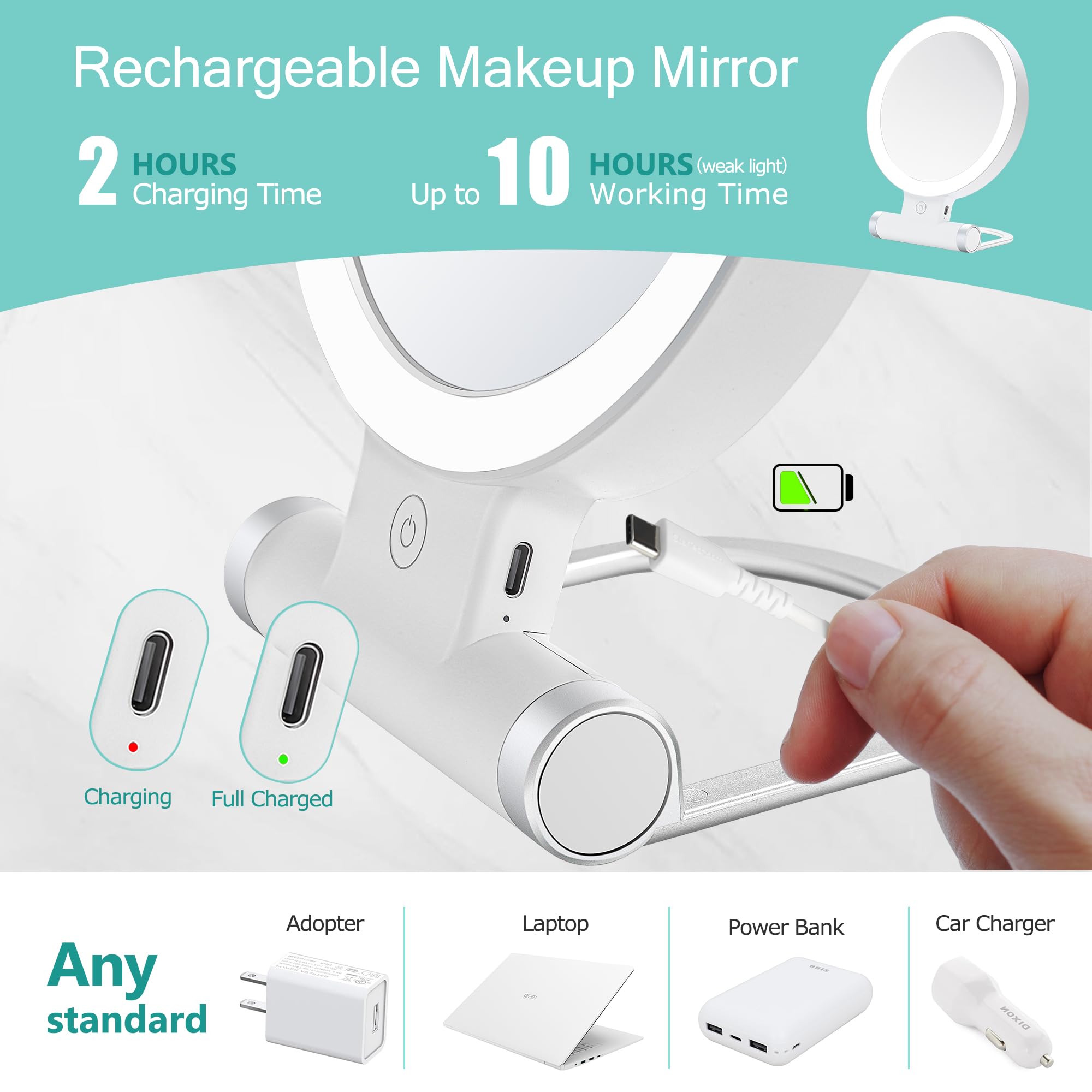 B Beauty Planet Magnifying Mirror with Light 20X/1X,Double Sided Tabletop Mirror with Adjustable Folding Handle,Cosmetic Mirror