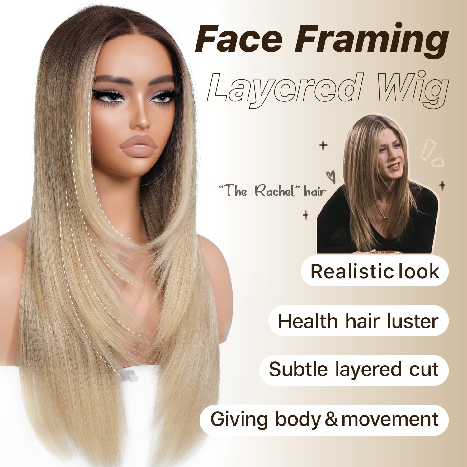 BrownBomb Ombre Blonde Wear and Go Glueless Wigs Pre Plucked Pre Cut for Beginners Synthetic Lace Front Wigs With Bangs Blonde L