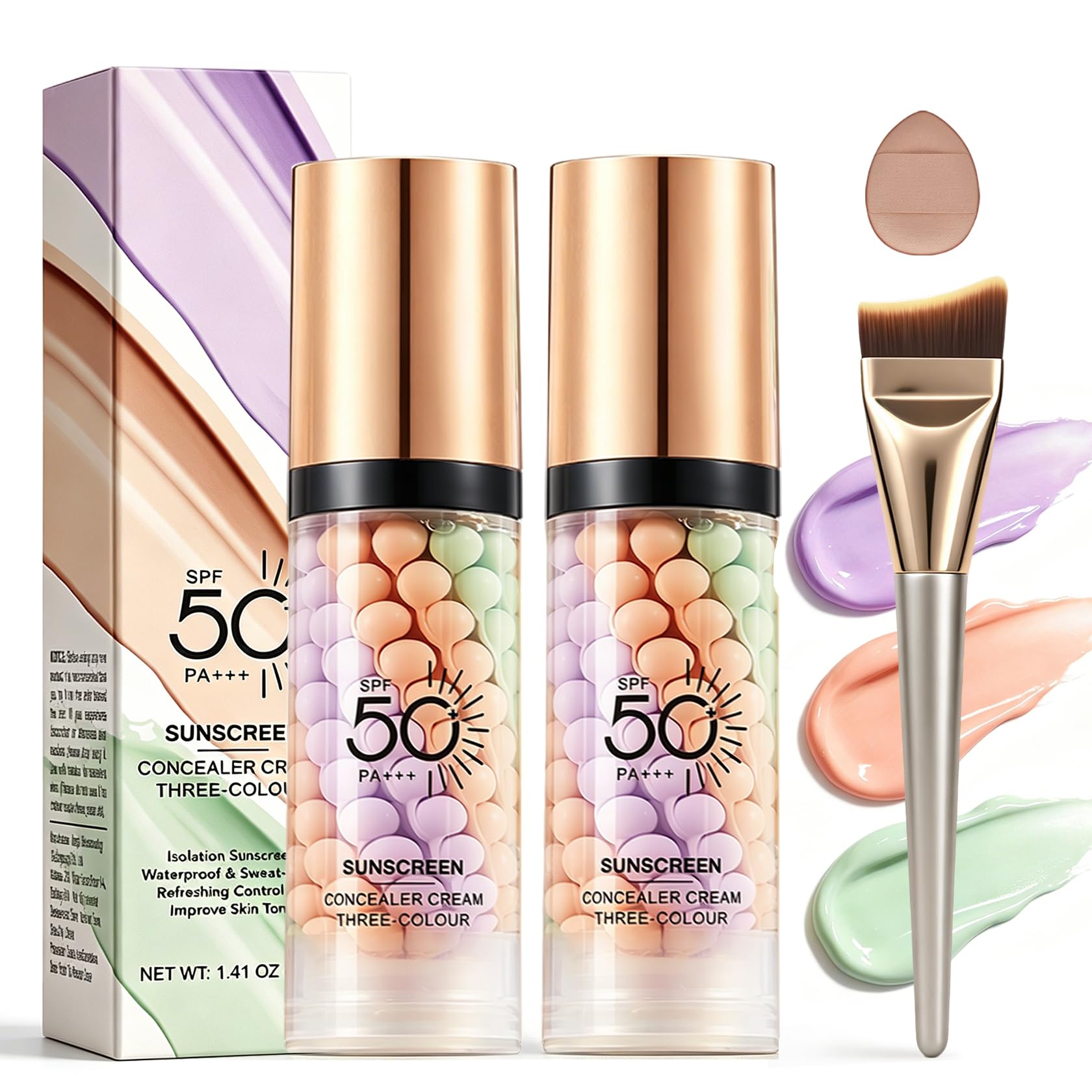 UAOE 2PCS Color Correcting Primer Face Makeup,3 in 1 Primer Face Makeup