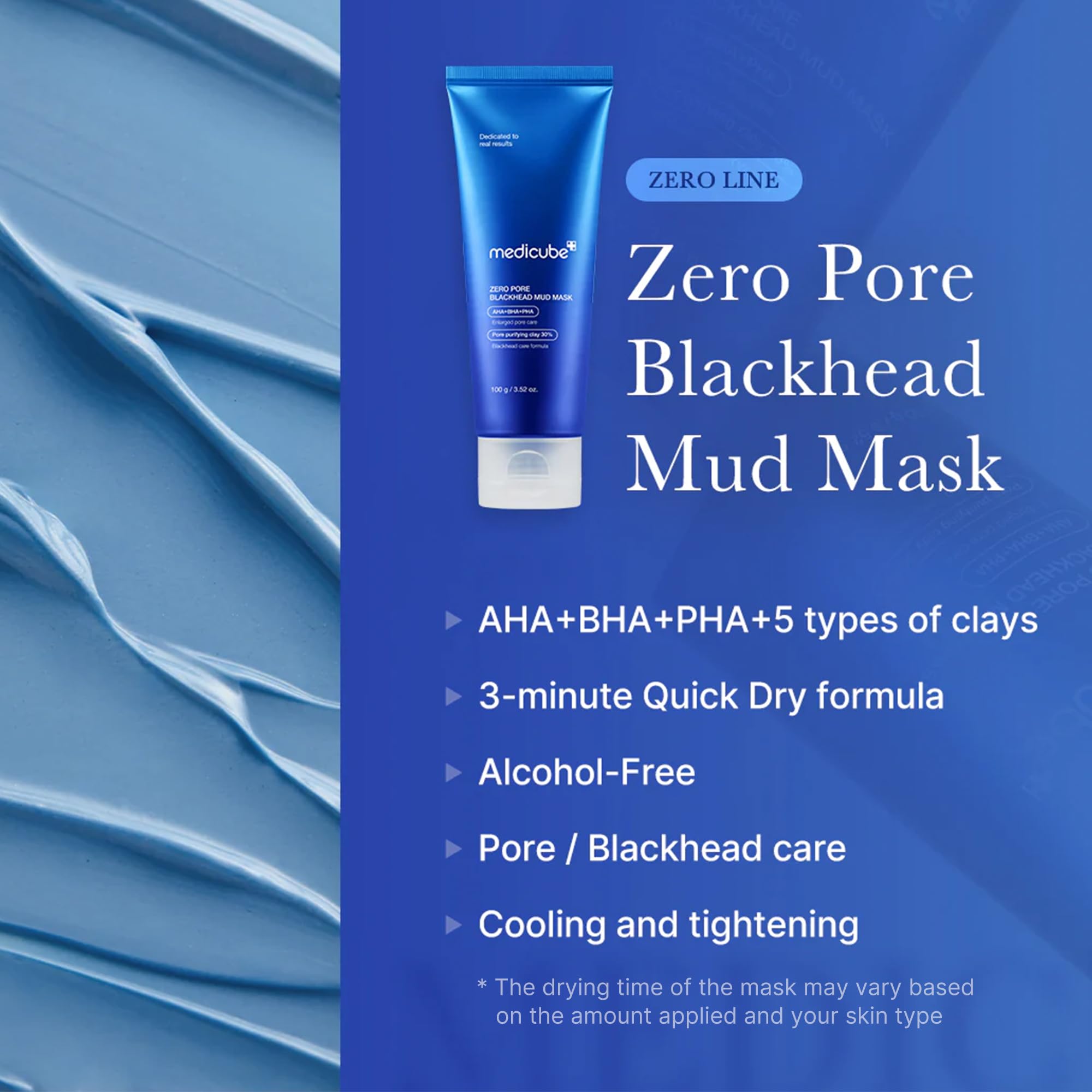 Medicube Zero Pore Blackhead Mud Mask - AHA, BHA, PHA, Clay - 3.52 oz - Quick Dry Formula for Skin Cooling & Pore Tightening