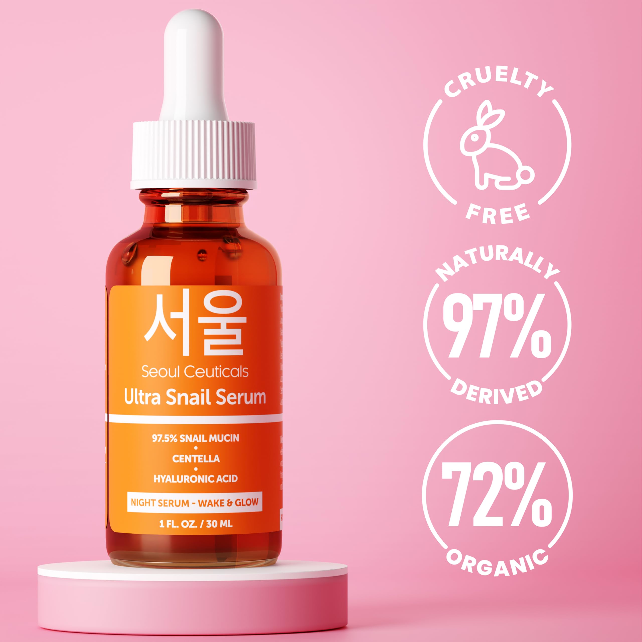 Seoulceuticals Korean Skin Care 975% Snail Mucin Serum - K Beauty Skincare Night Serum Hyaluronic Acid For Face - Centella Anti