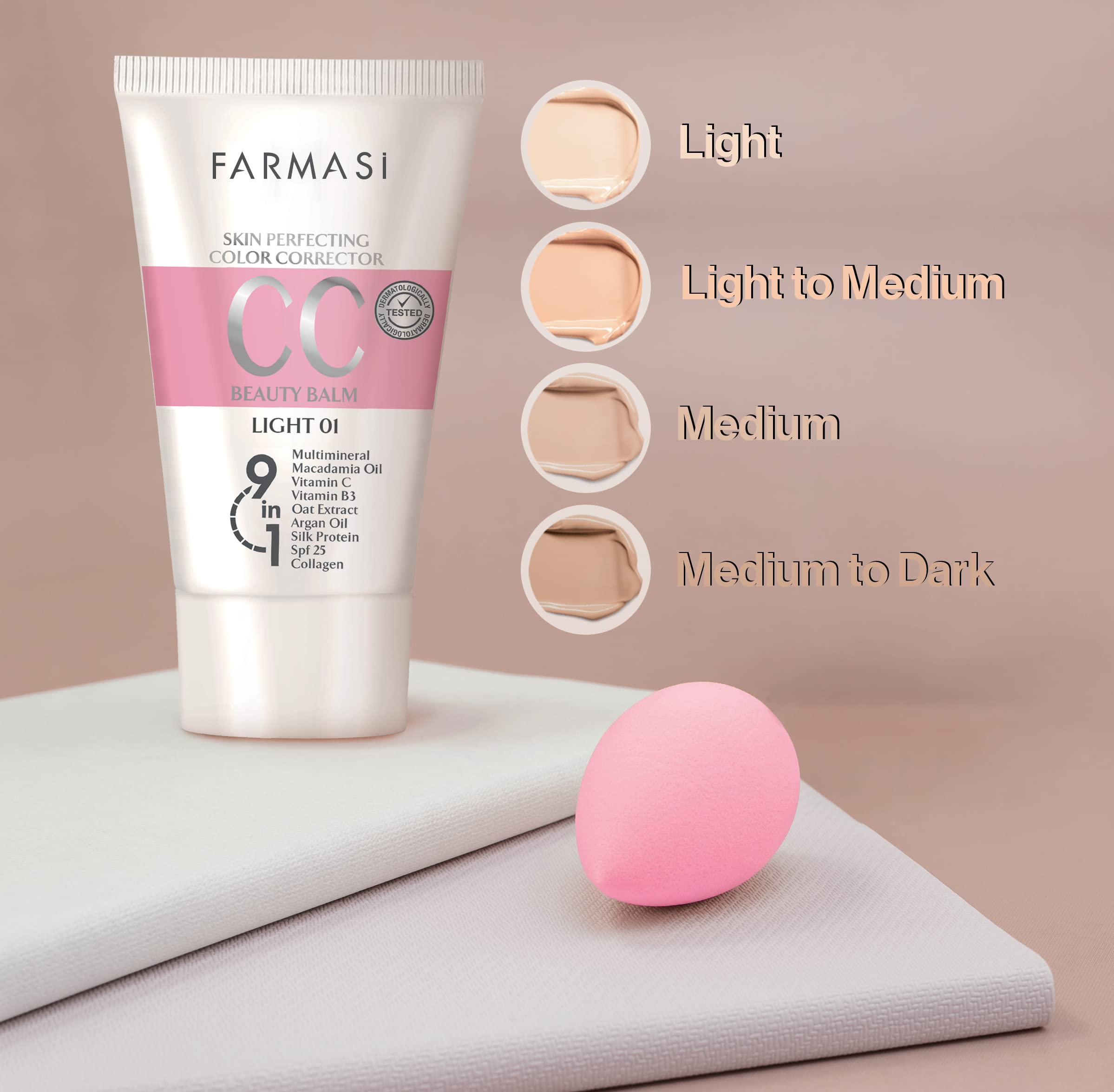 FARMASi CC Color Control Cream, Natural and Flawless Finish, Enriched Formula with Multimineral & Spf 25+, All-Day Hold, All Ski