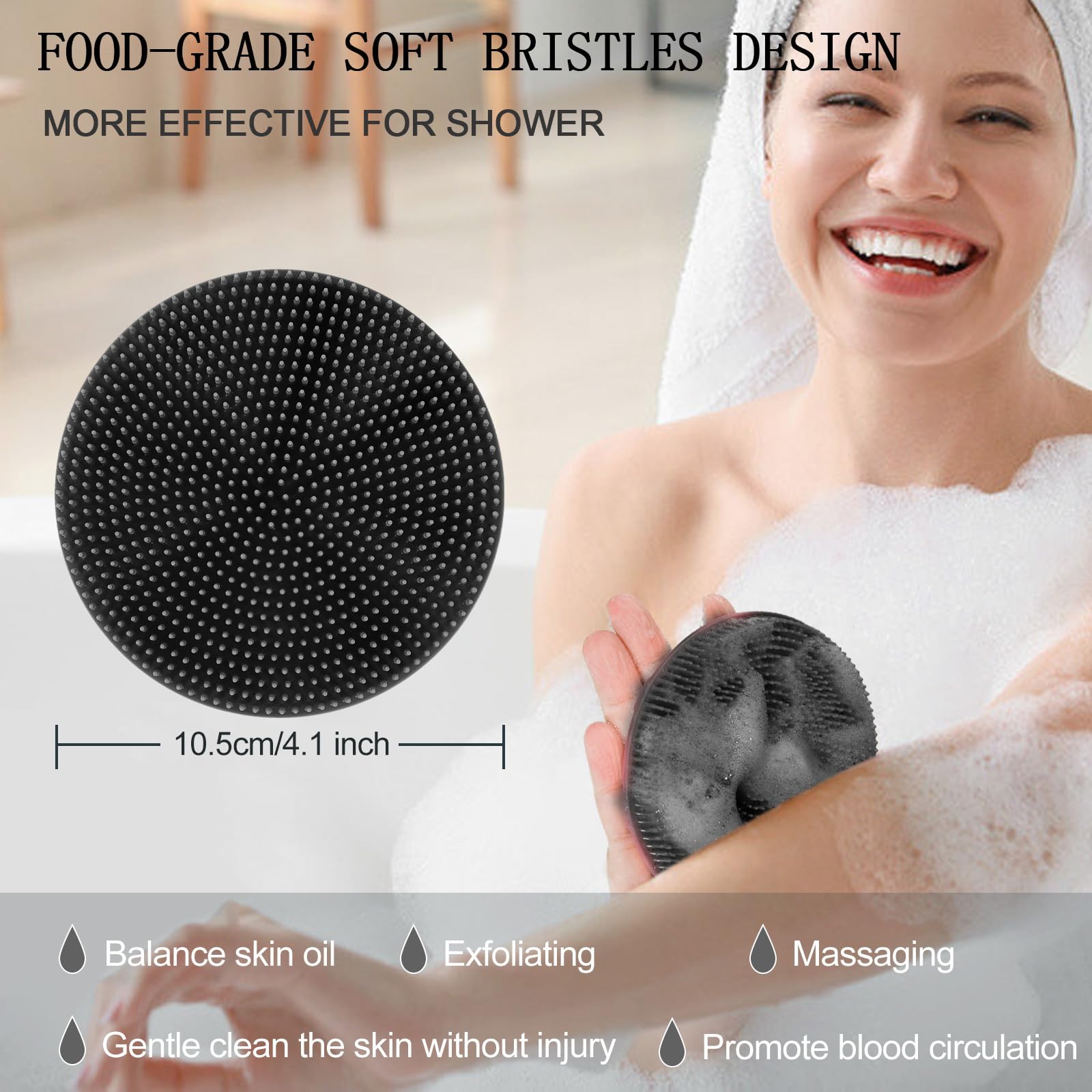 Innerneed Food-Grade Soft Silicone Body Scrubber Shower Brush Handheld Cleansing Skin Brush, Gentle Exfoliating And Lather Well
