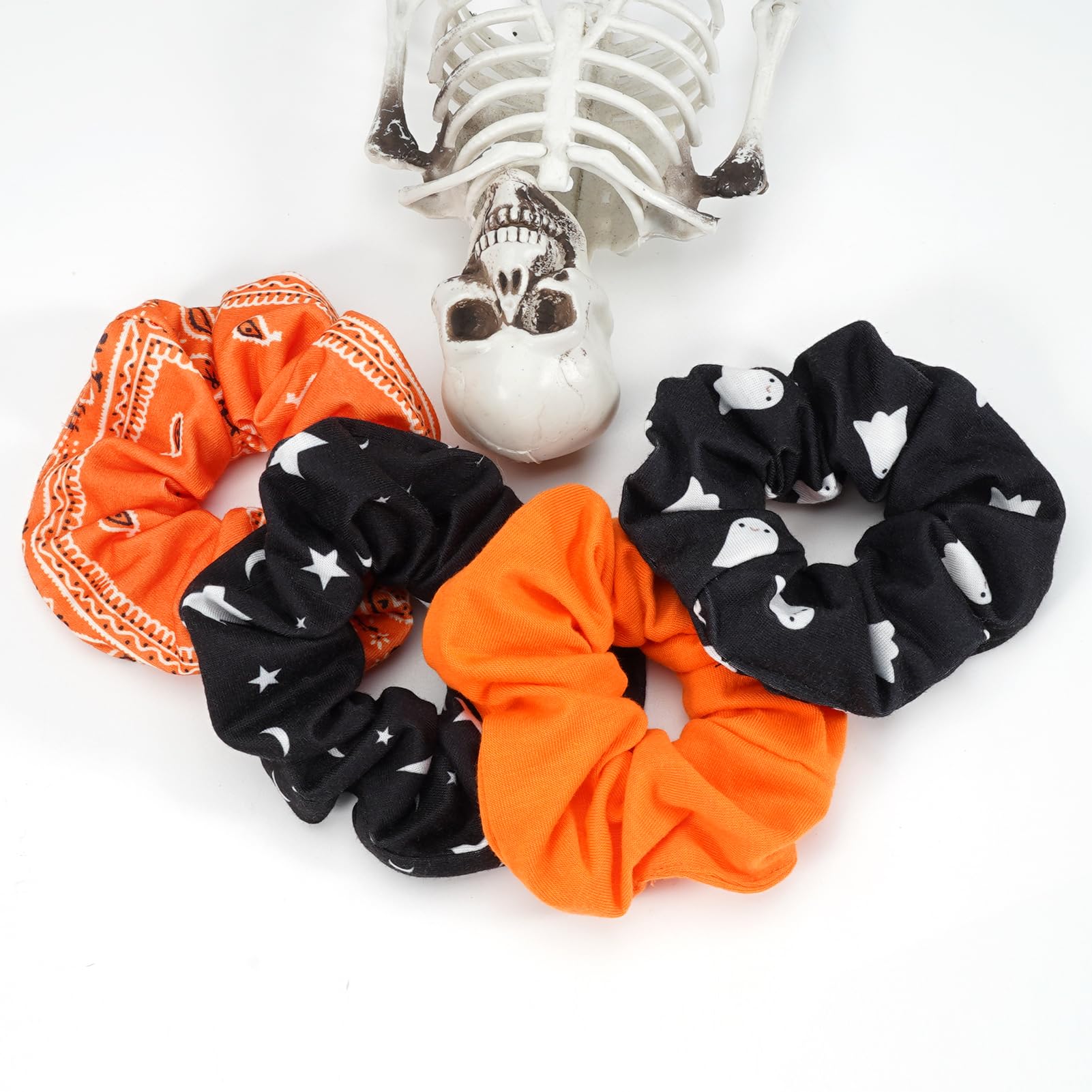 Halloween Hair Scrunchies Cute Ghosts Moon Star Hair Ties Fall Orange Bandana Scrunchy Elastics Hair Bands Gifts Ponytail Holder