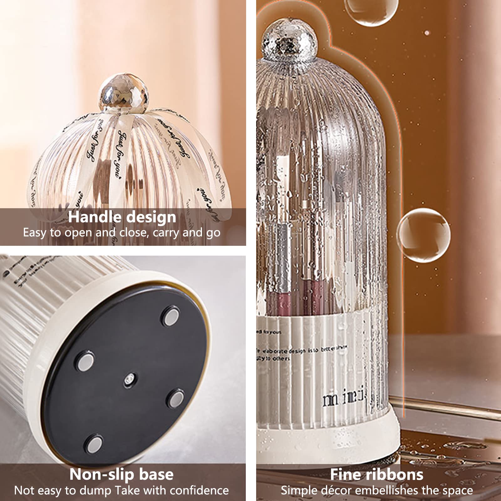 DASITON 360 Rotating Makeup Brush Holder,Covered Dustproof Makeup Brushes Organizer,7 Slot Makeup Brushes Cup,for Vanity Decor,B