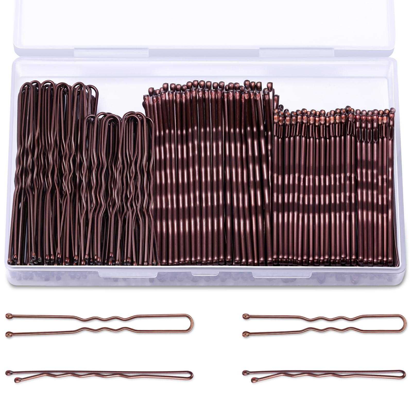TsMADDTs 200PCS Bobby Pins Brown U Shaped Hair Pins for Buns Women Girls with Storage Box, 2.4IN&2IN