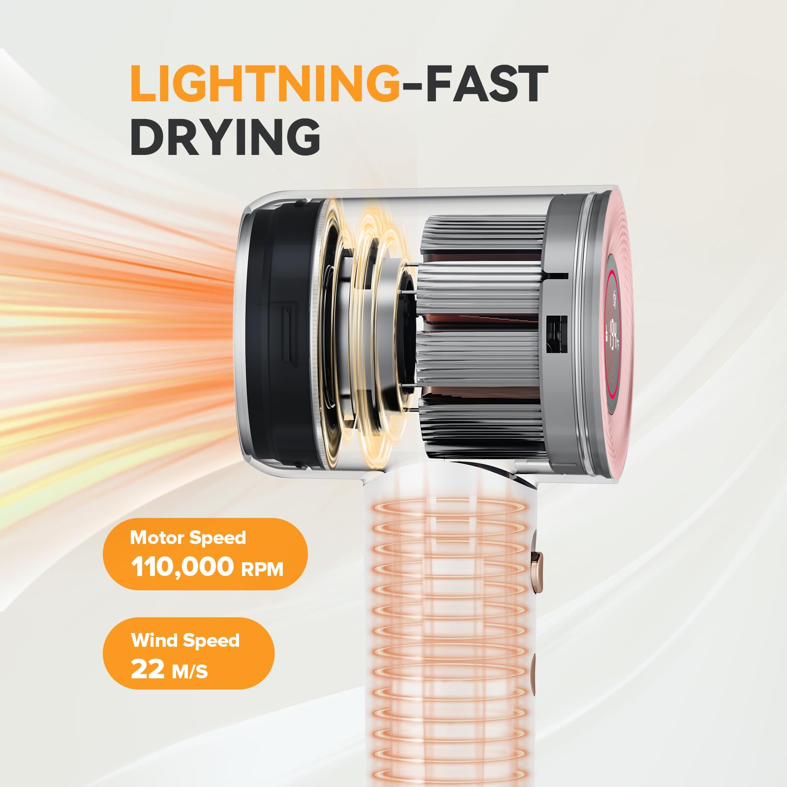 Hair Dryer - 1500W High Speed Ion Lcd Display Professional Blow Dryer With Diffuser 110,000Rpm Brushless Motor For Fast Drying,
