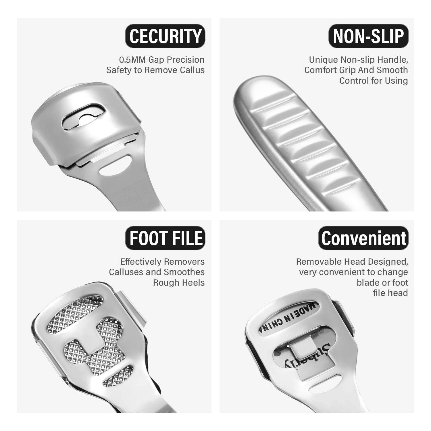 Zhehao Callus Shaver Set - 52 Pieces, Stainless Steel, Silver, Includes 50 Replacement Blades, Foot Care Tools for Hard Dry Skin