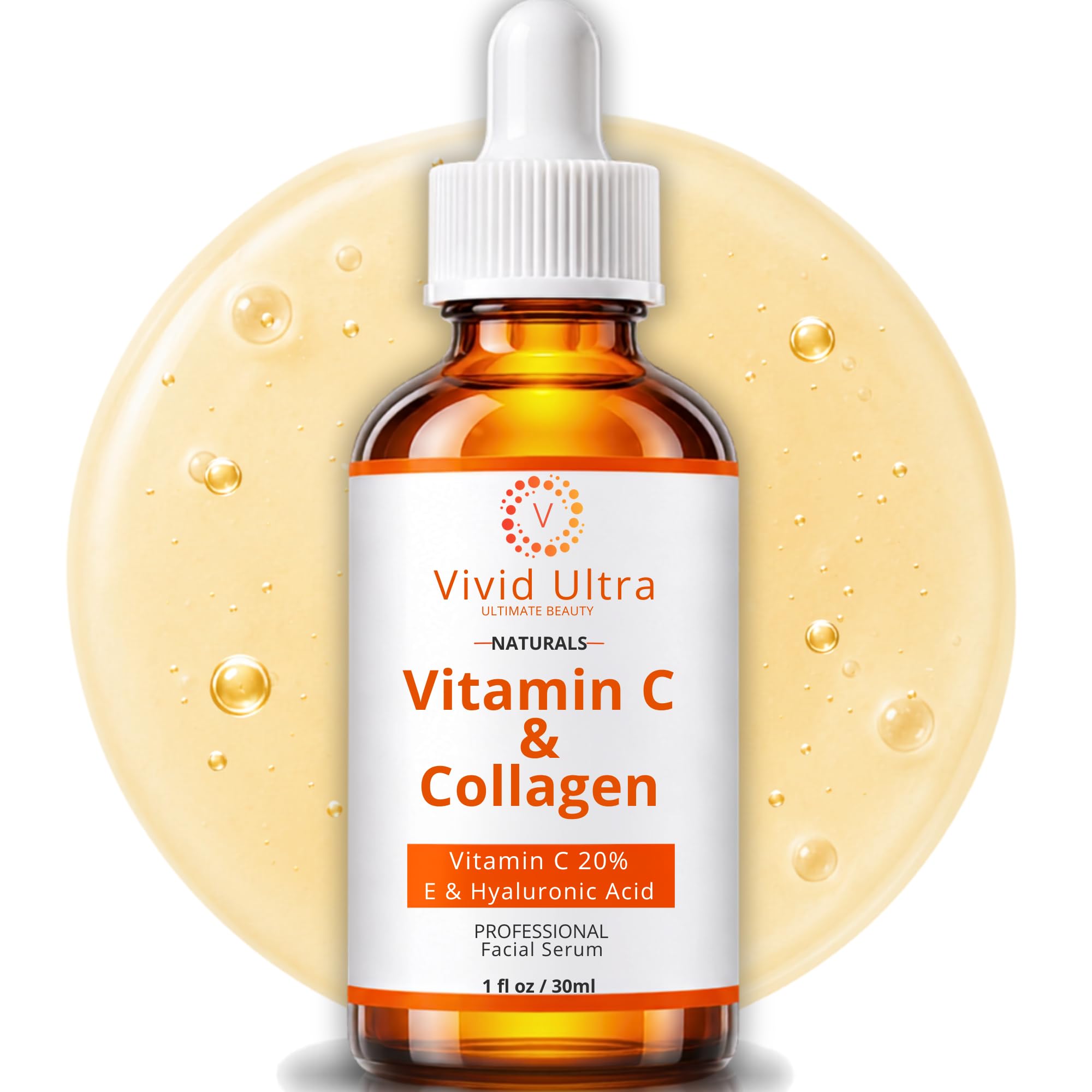 Vivid Ultra Vitamin C Serum for Face  AntiAging Serum with Hyaluronic Acid, Collagen & Vitamin E  Brightening Dark Spots, Fir