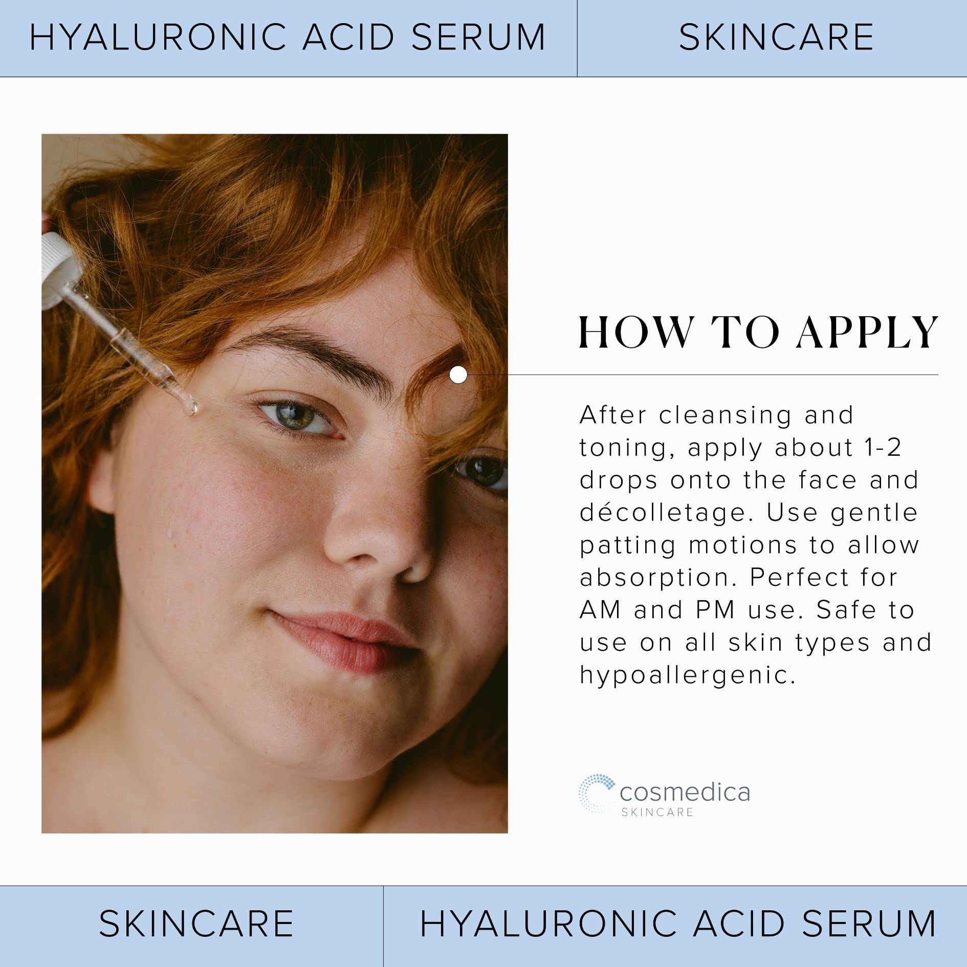 Cosmedica Hyaluronic Acid Serum For Skin - 4 Fl. Oz Hydrating Facial Moisturizer With Anti-Aging Skin Care Properties. Beauty An