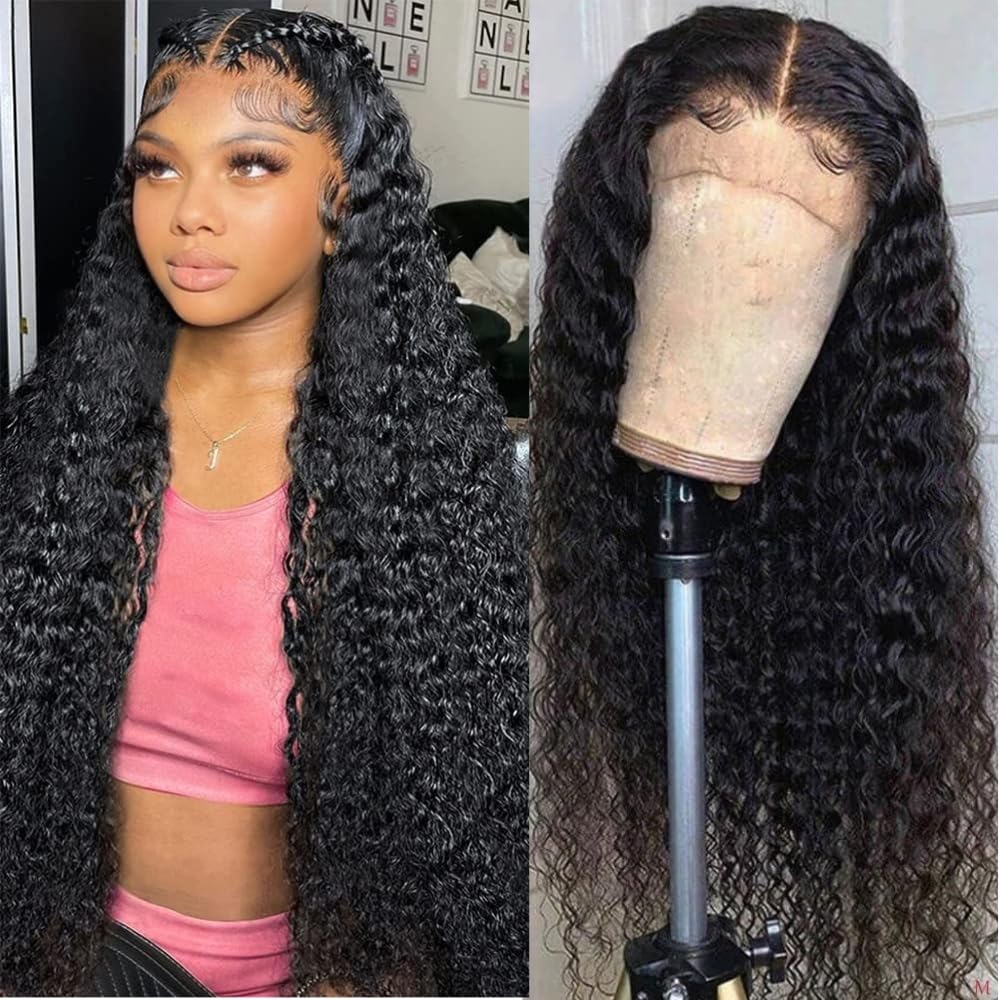 Deep Wave Lace Front Wigs Human Hair 180% Density Curly Lace Front Wig Human Hair Soft 13x4 Lace Frontal Human Hair Wig with Bab