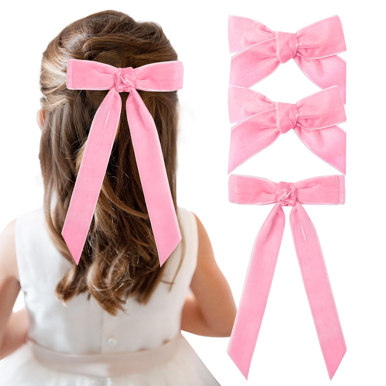 3Pcs Velvet Hair Bow Pink Hair Ribbon Clips For Women Girls Fall Alligator Hair Clips Hair Accessories Toddlers Kids Teens