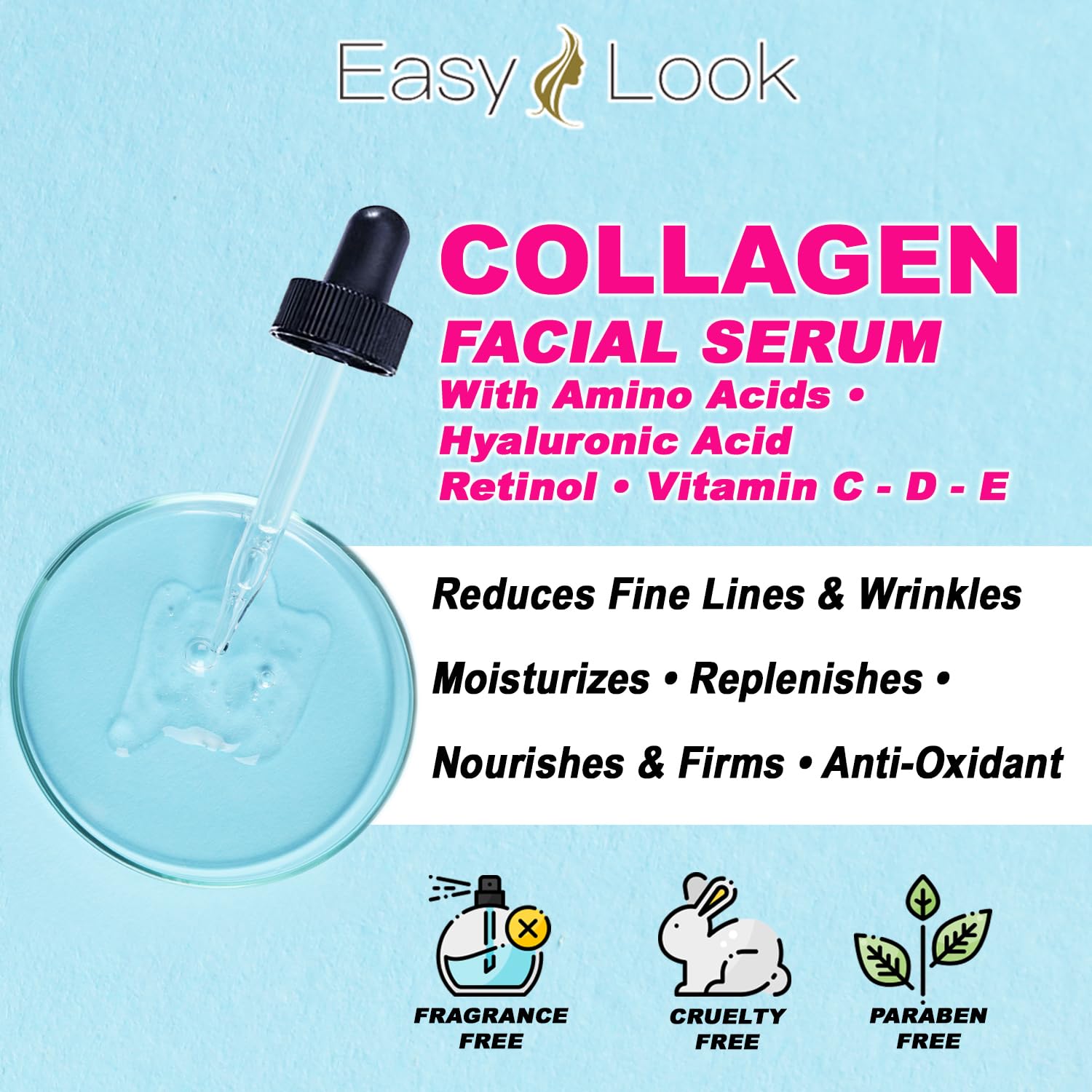 Collagen Serum for Face - Anti-Aging Facial Serum, Tighten Lift Hydrate & Plump All Skin Types, Reduce Fine Line & Wrinkles 2oz