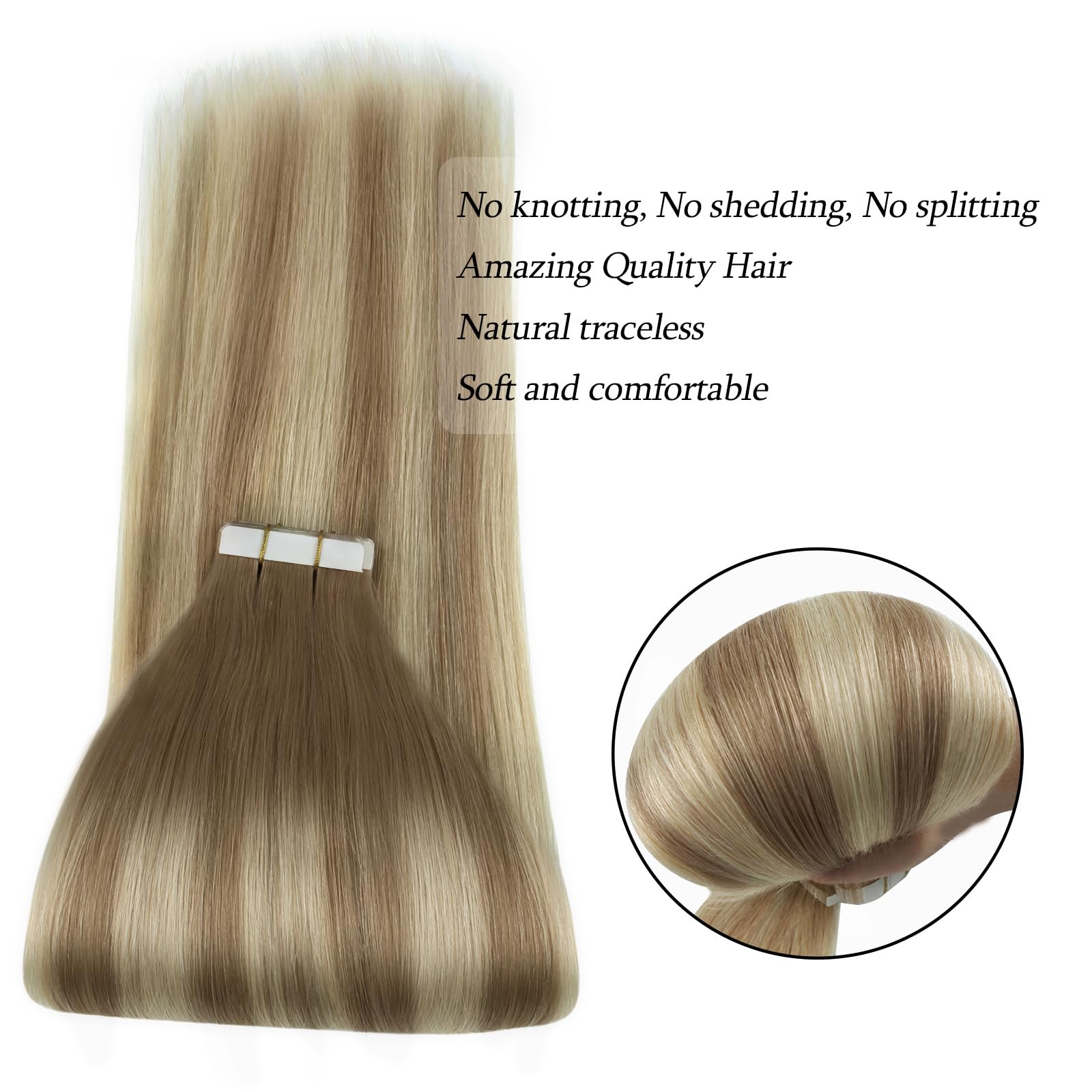 Abh Amazingbeauty Hair 22 Inch Hair Extensions Real Human Hair Tape In Balayage Ash Brown To Blonde Mix With Light Blonde Invisi