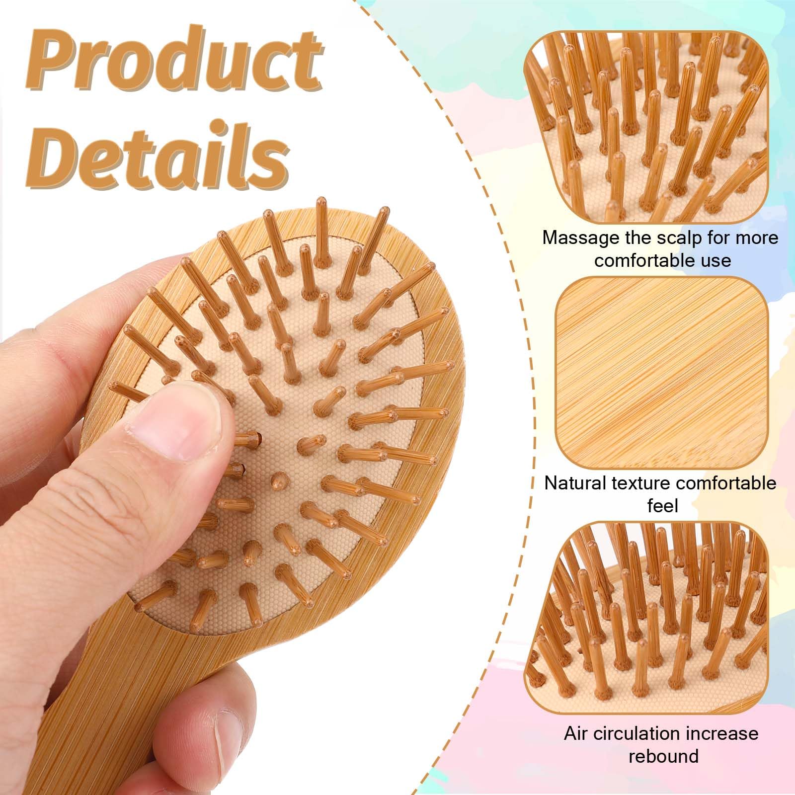 Mozeat Lens Mini Bamboo Detangling Hair Brush - Portable Wooden Comb for All Hair Types - Anti-Static, 5.5 Inch, Brown