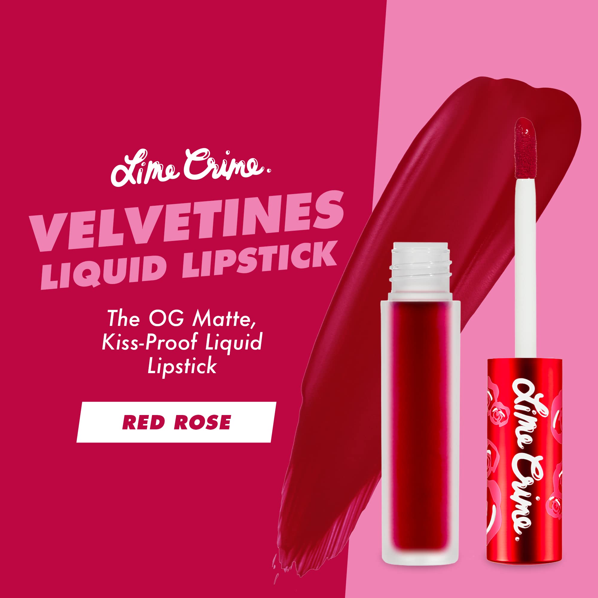 Lime Crime Velvetines Liquid Matte Lipstick, Red Rose (Ruby Red) - Bold, Long Lasting Shades & Lip Lining - Stellar Color & High