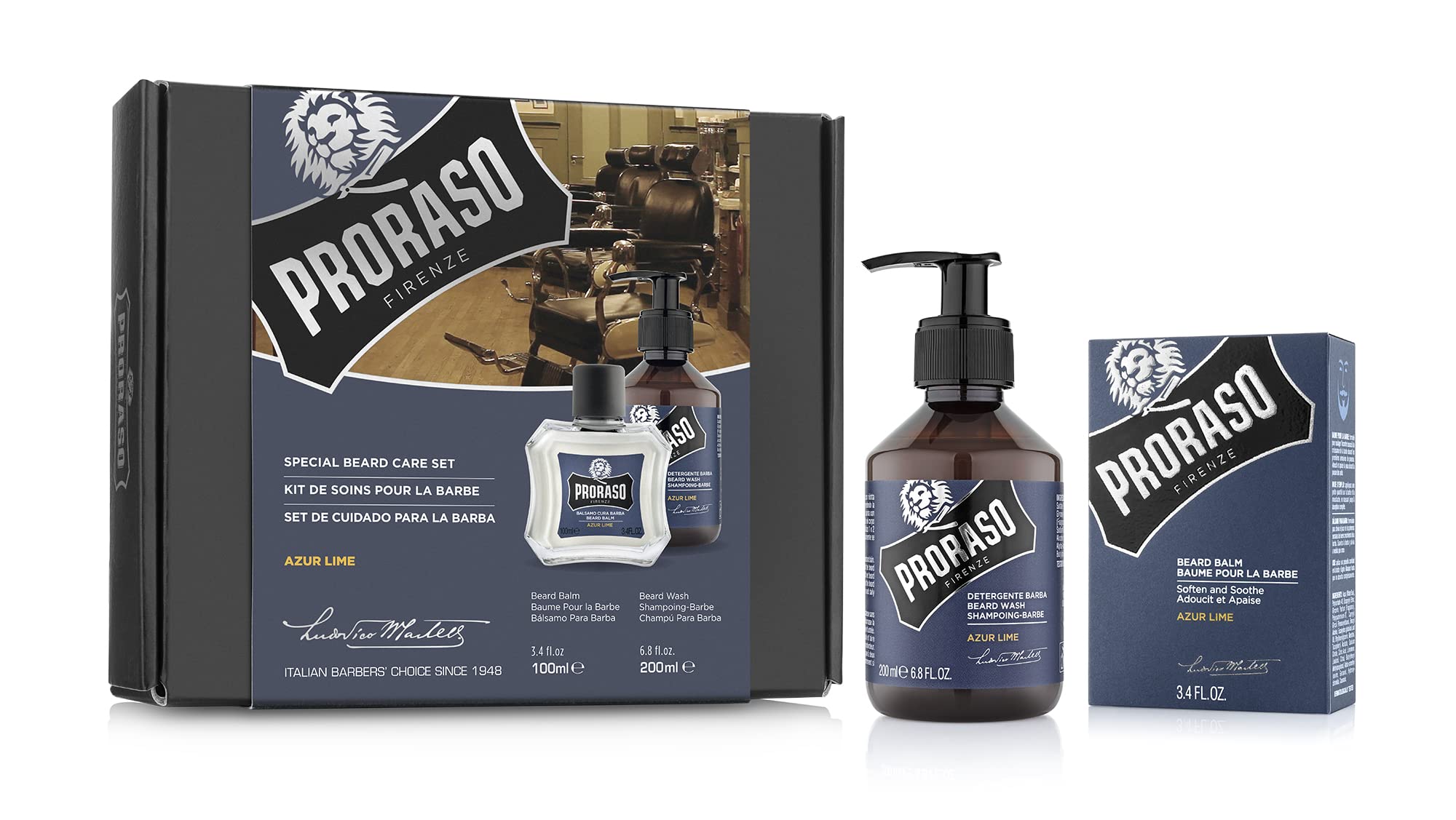 Proraso Beard Care Kit For Men | Beard Wash & Beard Balm To Cleanse, Soften And Reduce Itch For New Or Short Beards | Azur Lime