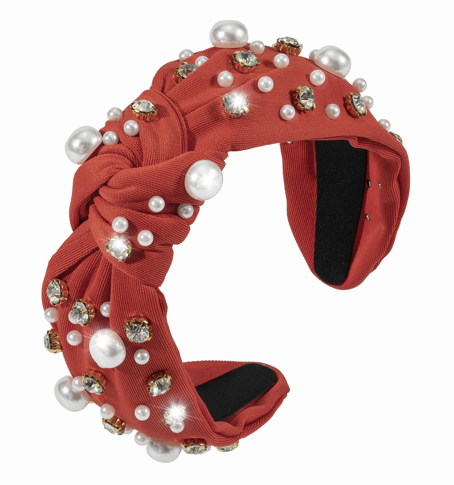 Mixcbe Pearl Knotted Jeweled Headband for Women Pearl Rhinestone Crystal Embellished Hairband Fashion Elegant Ladies Wide Top Kn