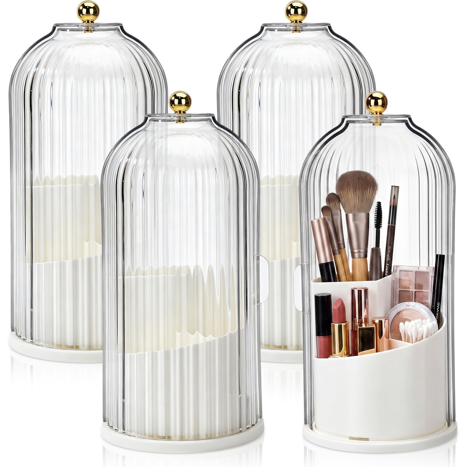 Novabright 4 Pack Makeup Brush Holder with Lid 360 Rotating, Clear
