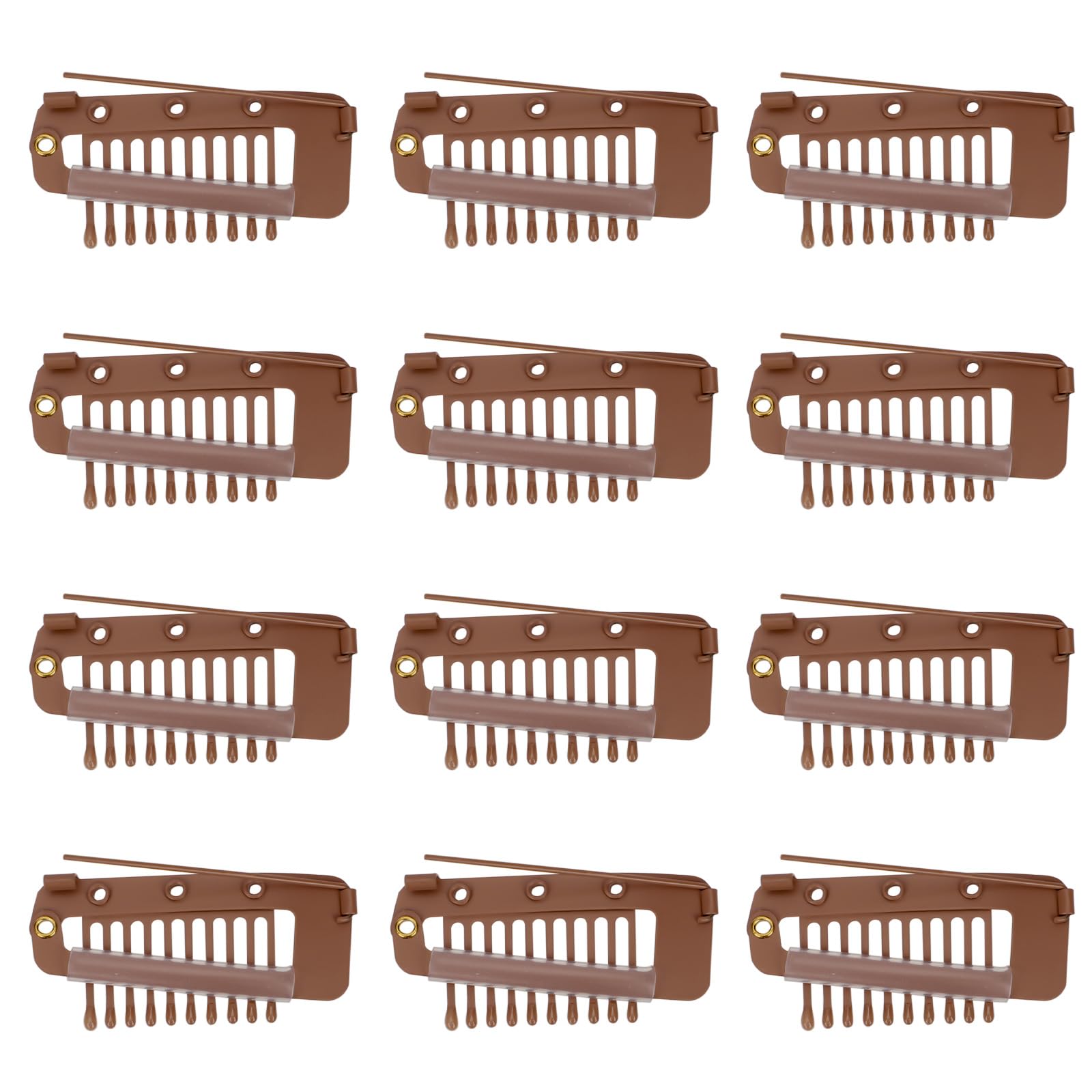 12pcs Wig Clip with Safety Pins, 10-Teeth Hair Extension Snap Clips Invisible Strong Wig Combs to Secure Wig No Sew Chunni Grip 