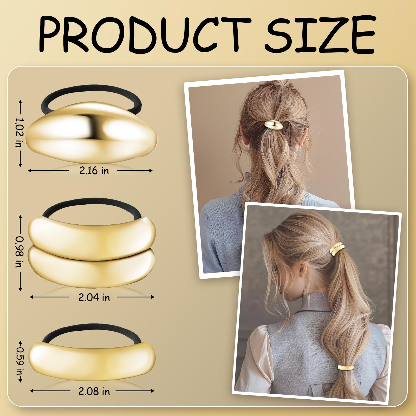 Gold Hair Cuffs 3Pcs Gold Ponytail Cuff Hair Tie For Women Metal Hair Cuff Wrap For Thick Hair Cute Geometric Hair Accessories