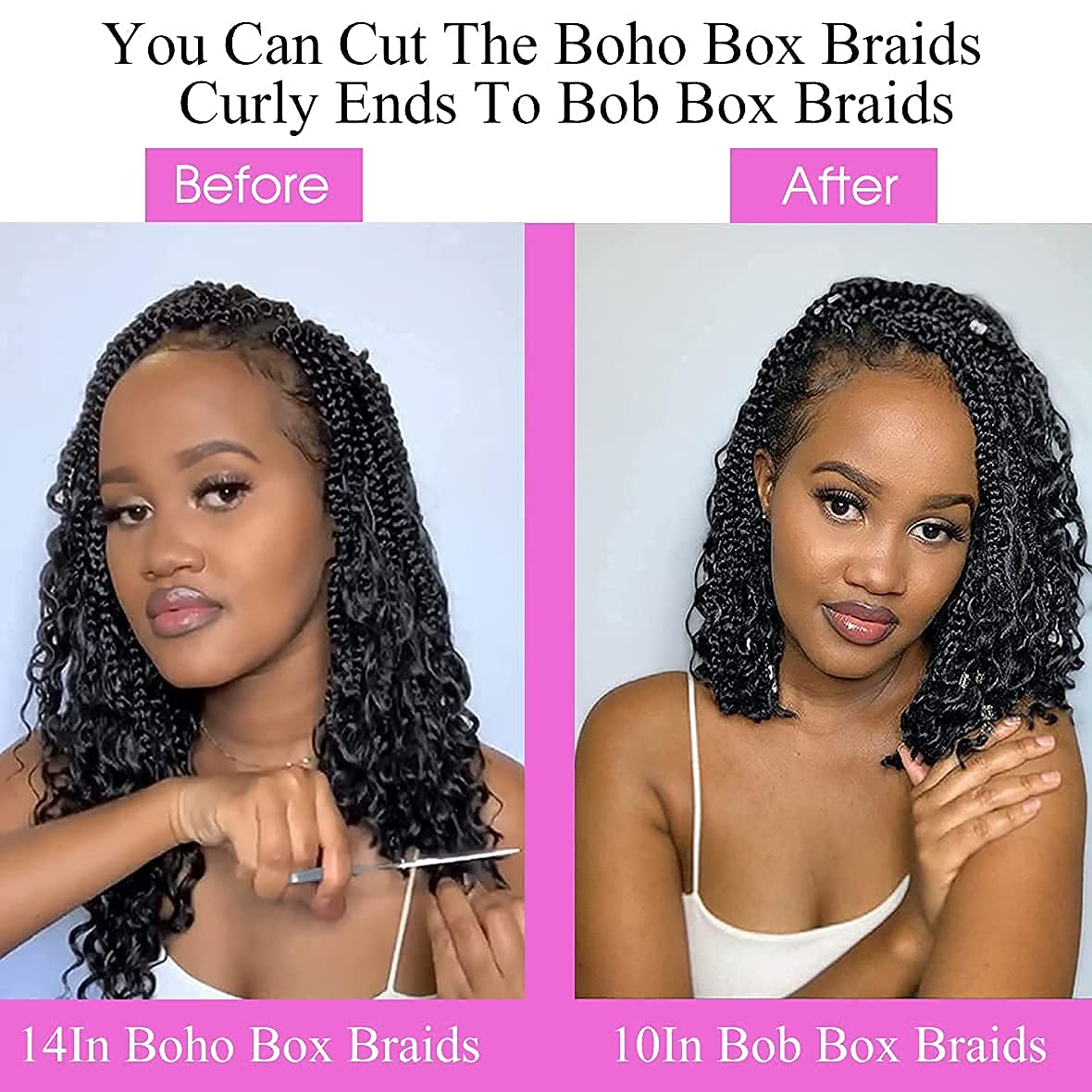 Cookoo 14 Inch Goddess Box Braids Crochet Hair With Curly Ends 8 Pack Synthetic Bohomian Hippie Box Braids Crochet Hair Pre Loop