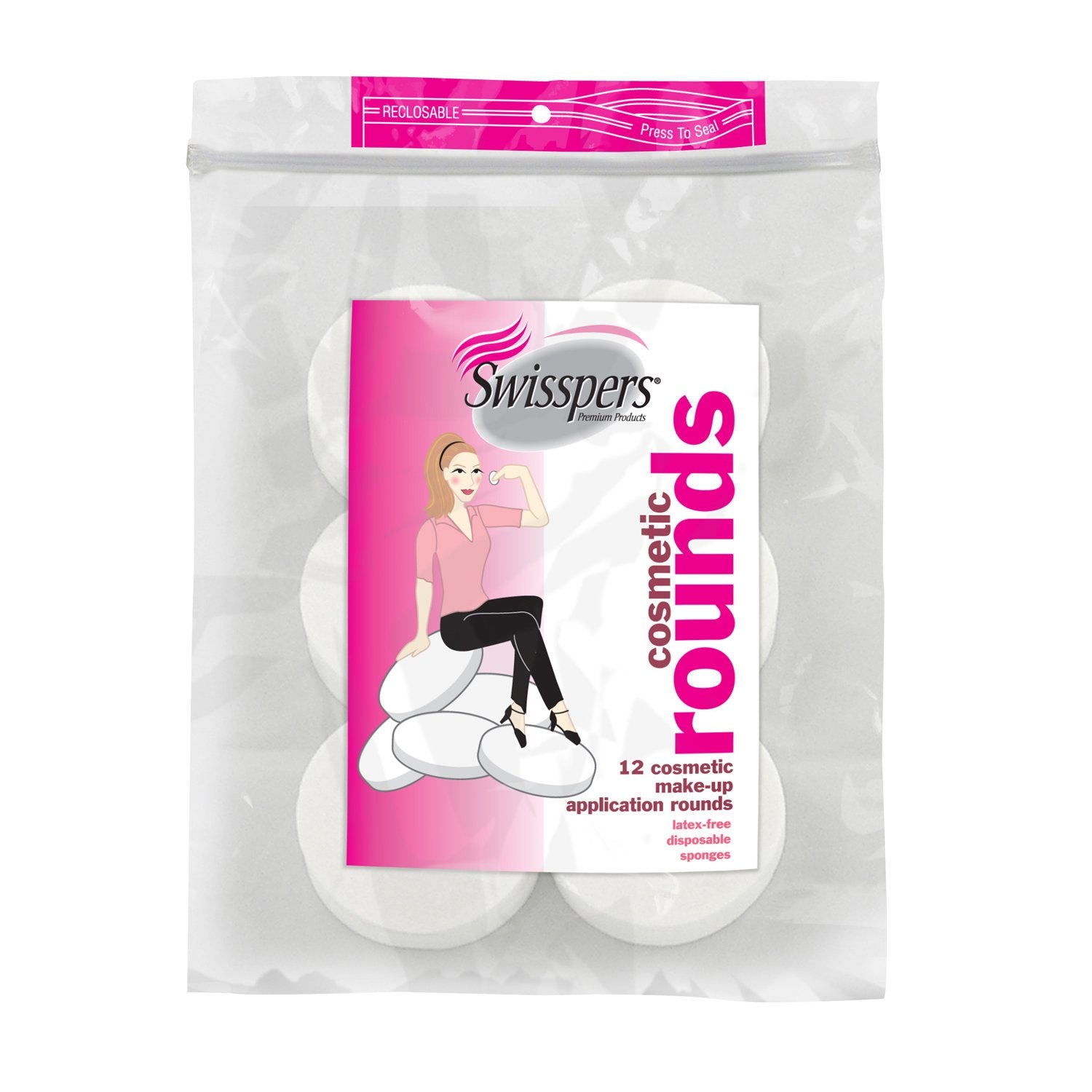Swisspers Cosmetic Makeup Rounds 12 Count (Latex-Free) (2 Pack)