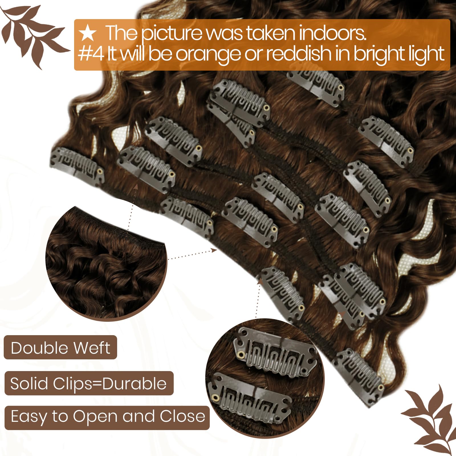 Hetto Brown Curly Hair Extensions Clip In Human Hair #4 Natural Brown Clip In Hair Extensions Wavy Hair Clip In Extensions Human