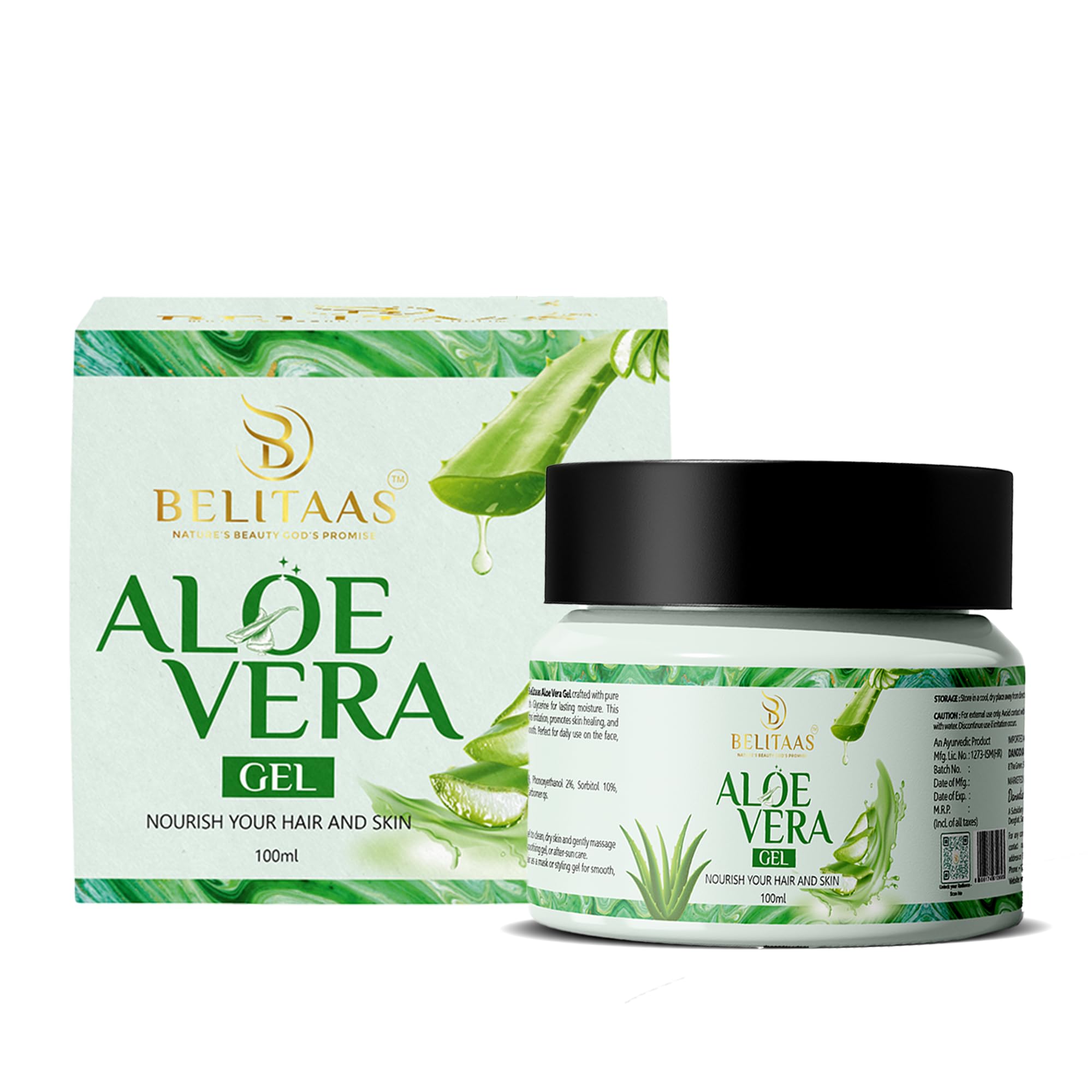 Belitaas 99% Aloe Vera Gel, Face, Hair & Body, 100g Pack, Hair Care Routine